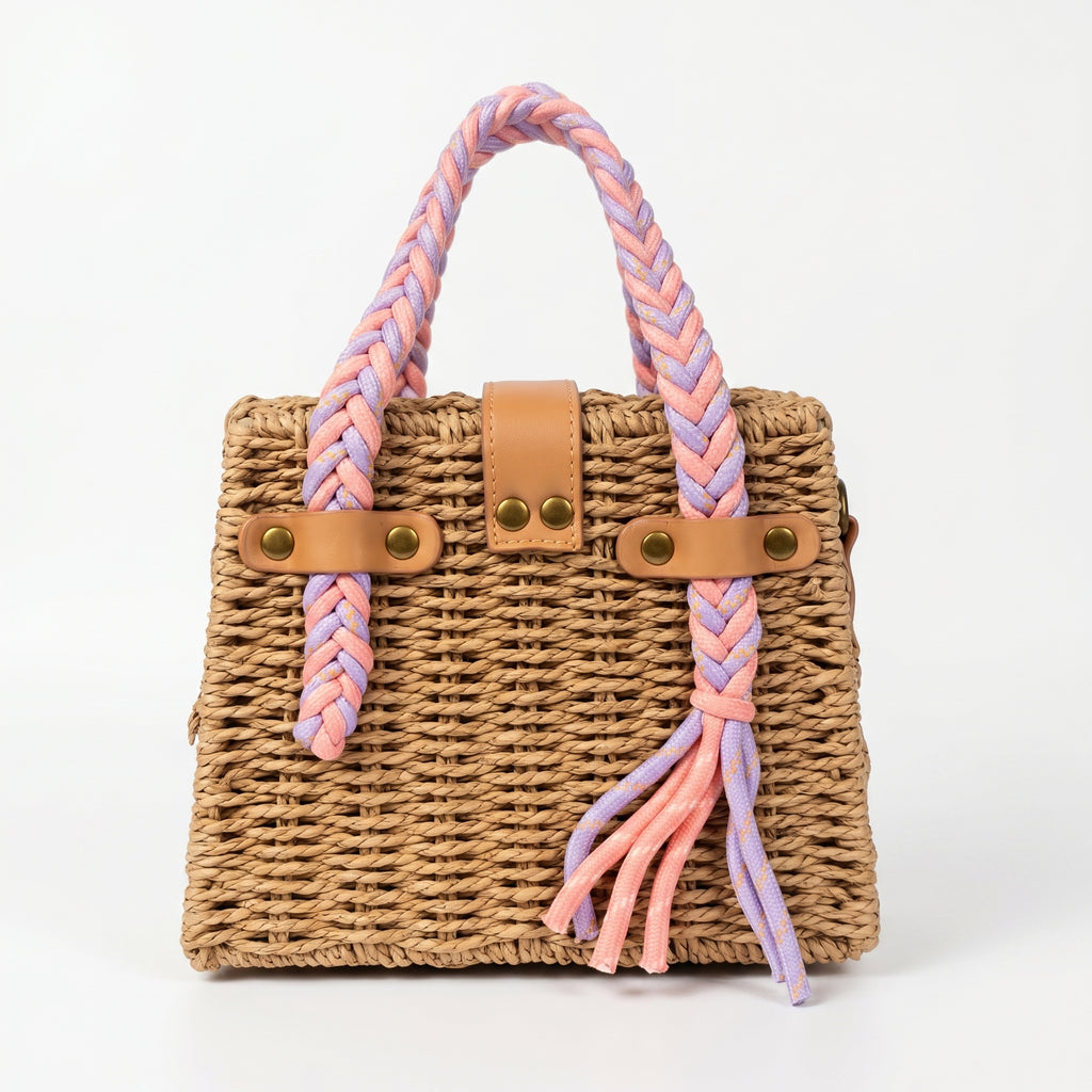Anita Borsa a Cestino in Rafia con Manico Intrecciato e Tracolla - Stile Donna Bags