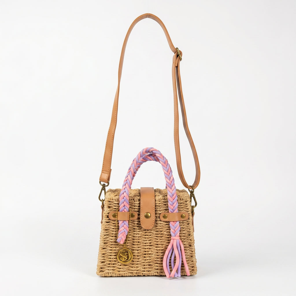 Anita Borsa a Cestino in Rafia con Manico Intrecciato e Tracolla - Stile Donna Bags