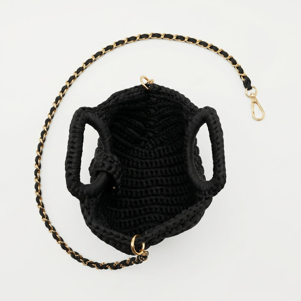 Oliva Borsa a Mano a Bolla in Corda di Cotone Intrecciata con Tracolla a Catena - Stile Donna Bags