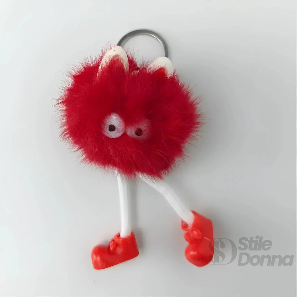 Charm per Borsa Pom Pom con Personaggio in Pelliccia Sintetica - Stile Donna Bags