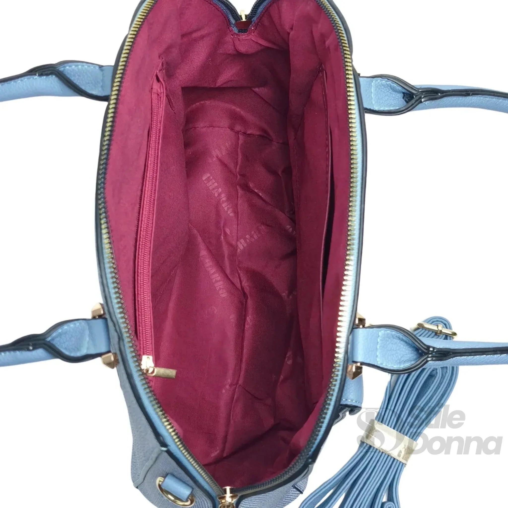 Charro Borsa Strutturata Azzurra con Manico Superiore in Ecopelle e Dettagli Oro - Stile Donna Bags