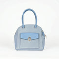 Charro Borsa Strutturata Azzurra con Manico Superiore in Ecopelle e Dettagli Oro - Stile Donna Bags