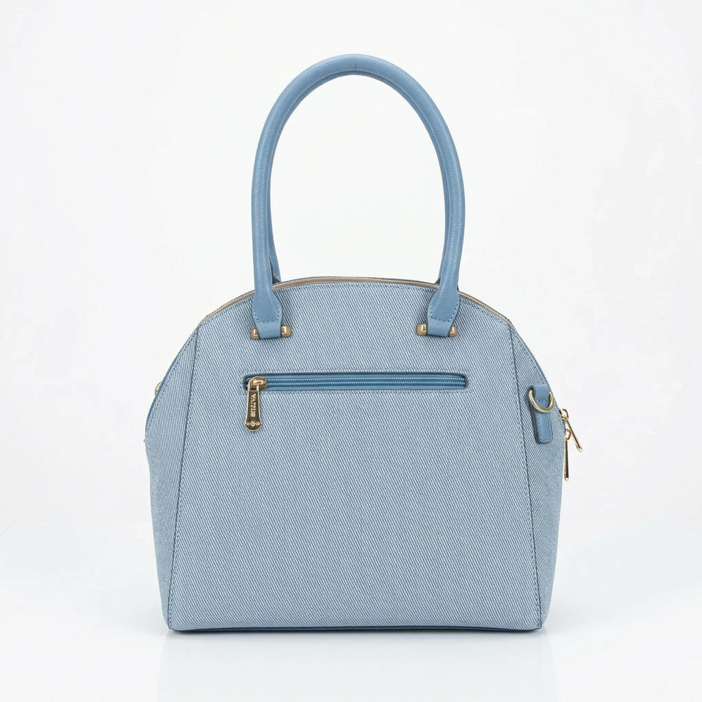 Charro Borsa Strutturata Azzurra con Manico Superiore in Ecopelle e Dettagli Oro - Stile Donna Bags