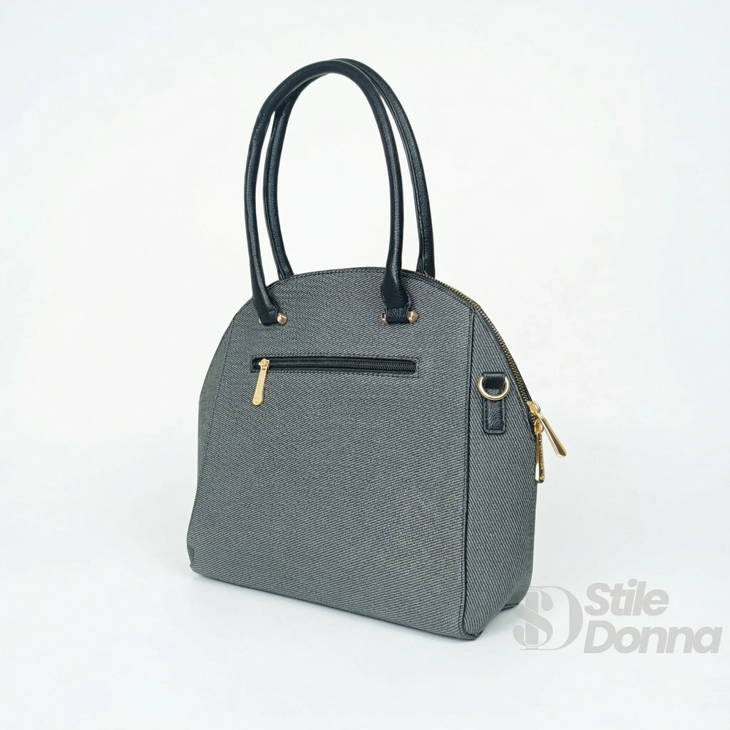 Charro Borsa Strutturata Azzurra con Manico Superiore in Ecopelle e Dettagli Oro - Stile Donna Bags