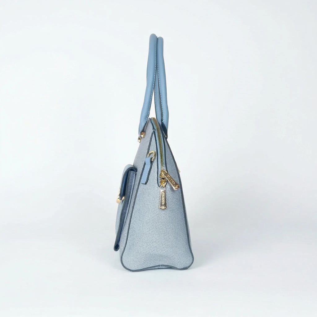 Charro Borsa Strutturata Azzurra con Manico Superiore in Ecopelle e Dettagli Oro - Stile Donna Bags