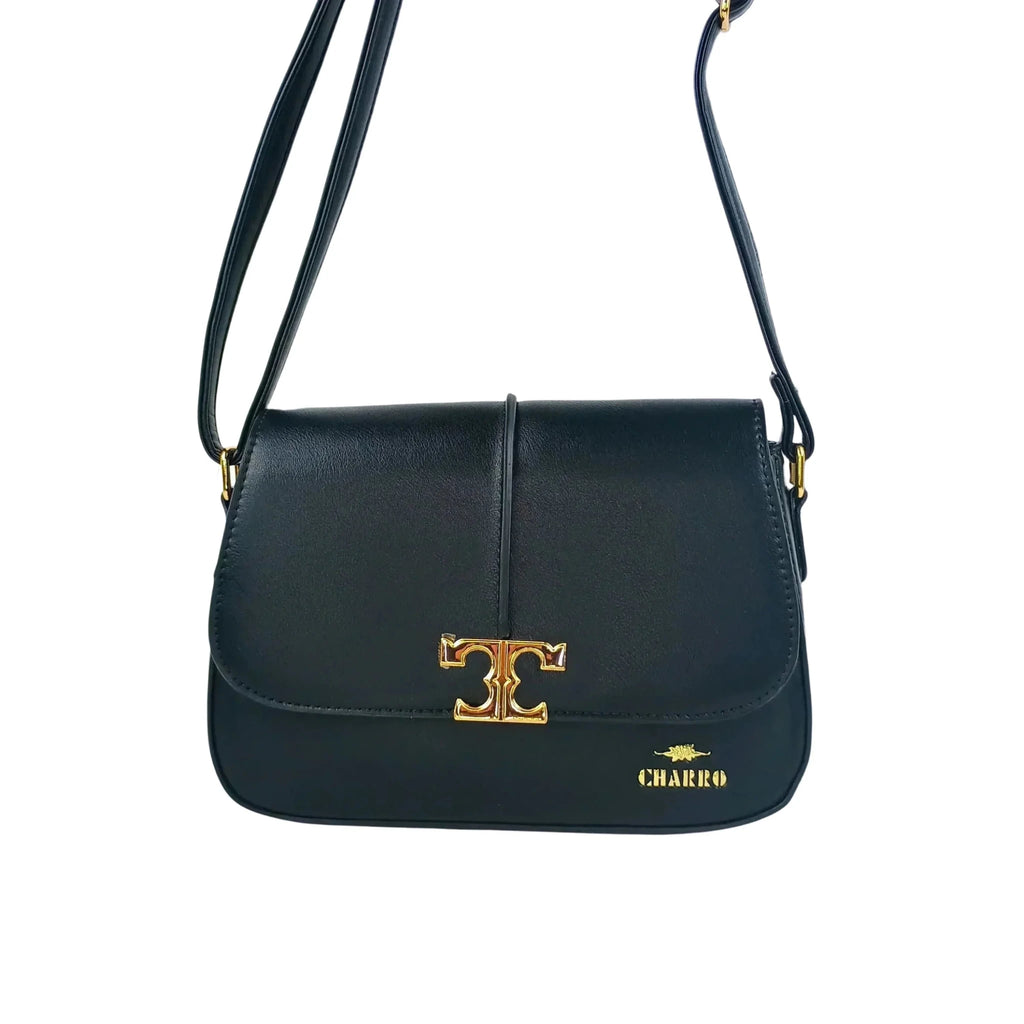 Charro Borsa a Tracolla in Ecopelle Nera con Chiusura Logo - Stile Donna Bags
