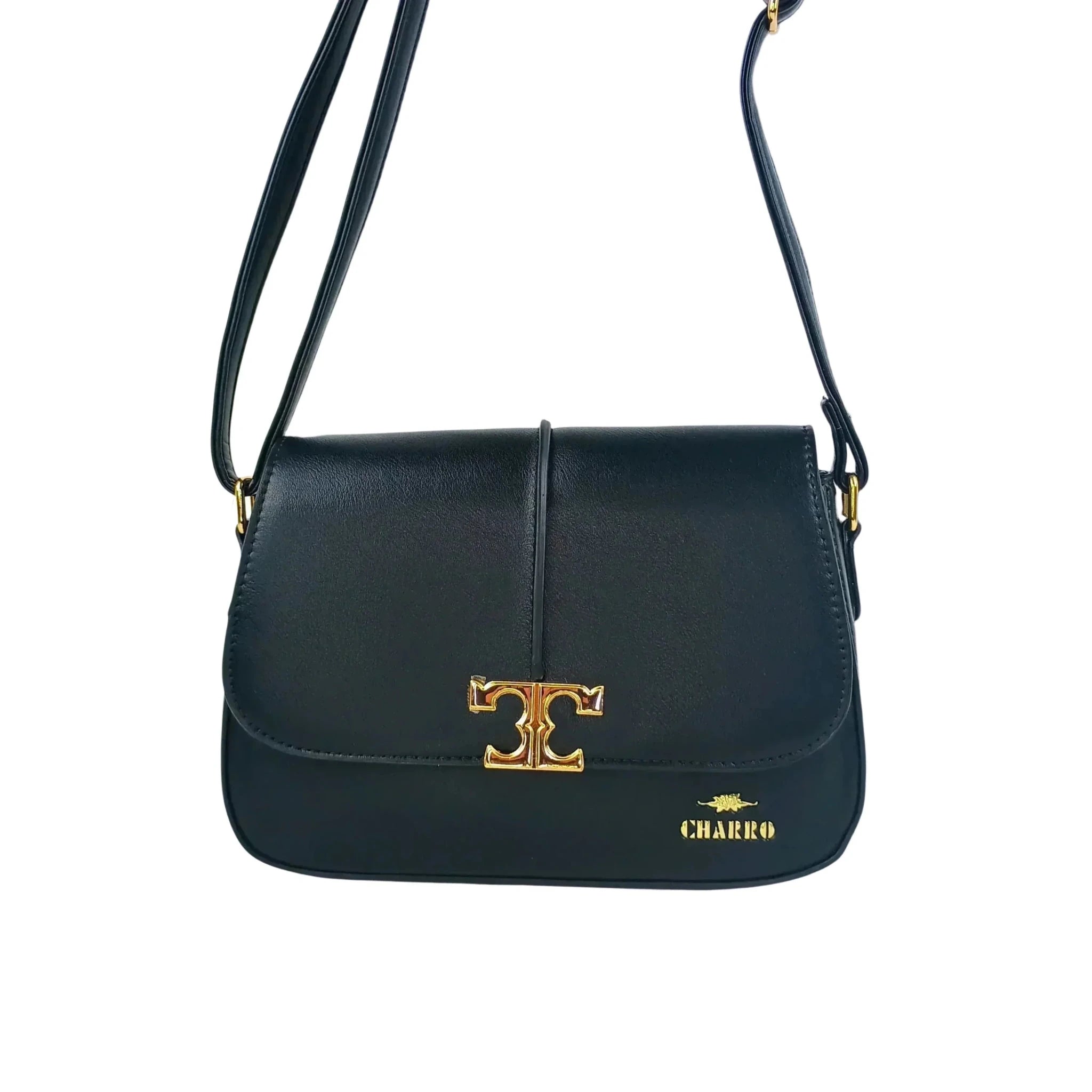 Charro Borsa a Tracolla in Ecopelle Nera con Chiusura Logo - Stile Donna Bags