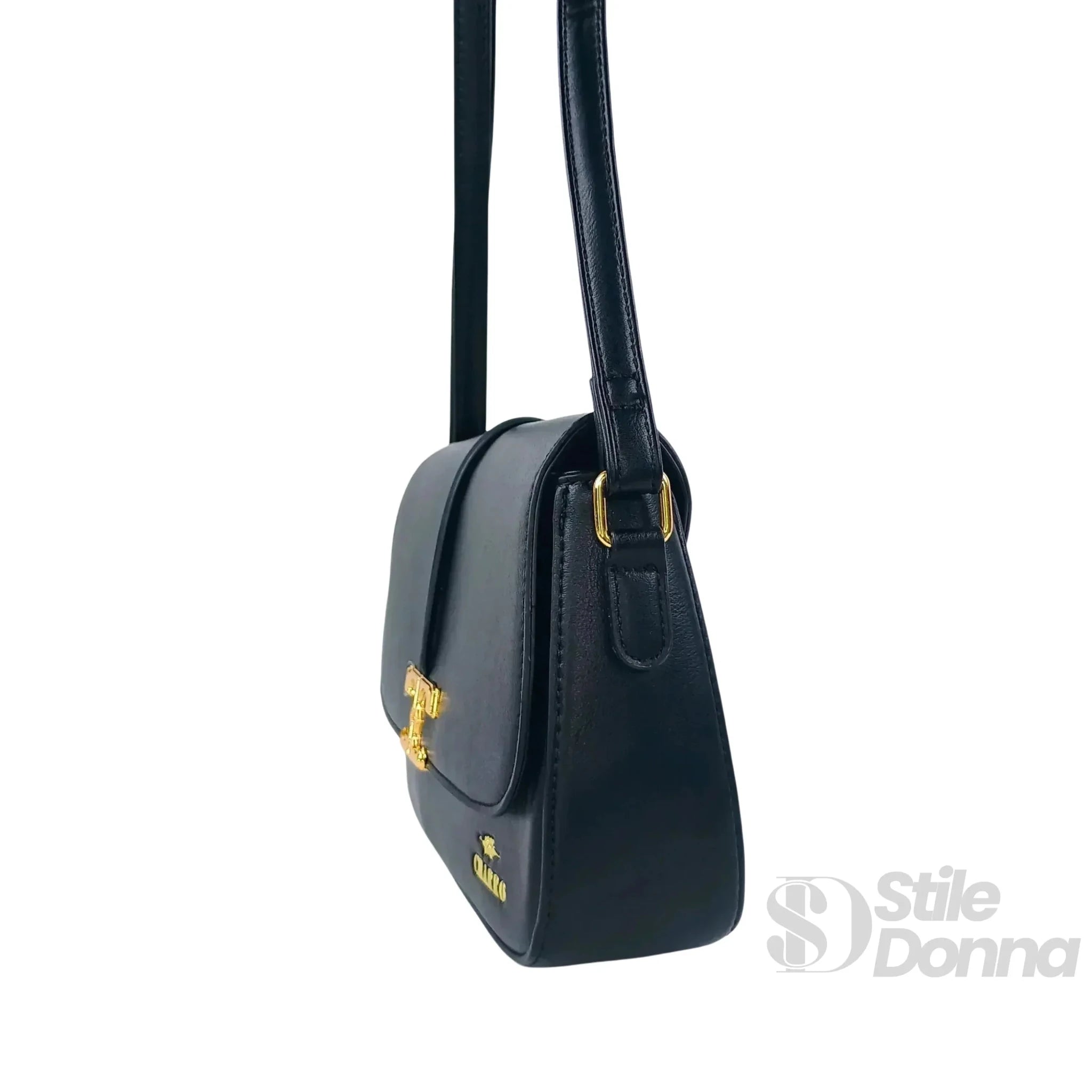 Charro Borsa a Tracolla in Ecopelle Nera con Chiusura Logo - Stile Donna Bags