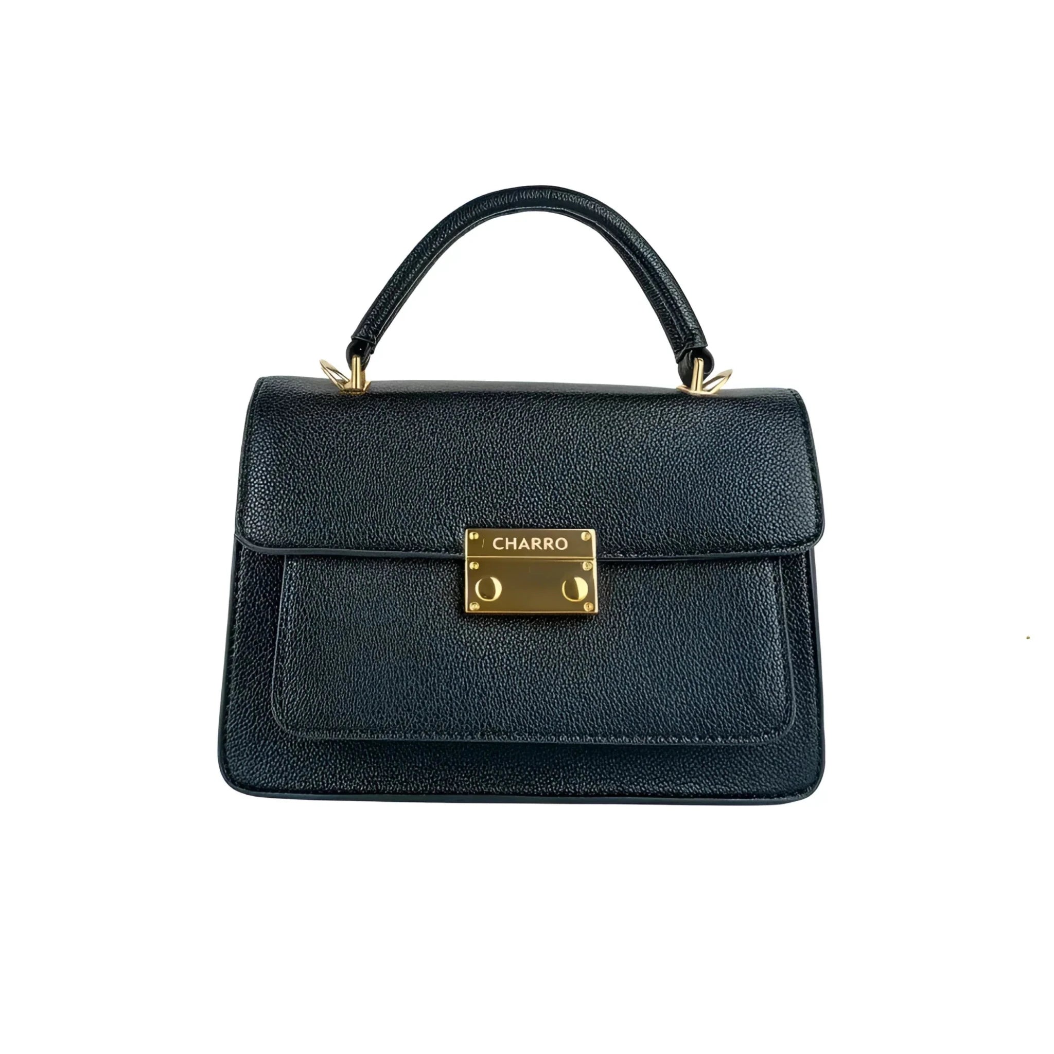 Charro Borsa in Ecopelle Nera con Finiture Dorate - Stile Donna Bags