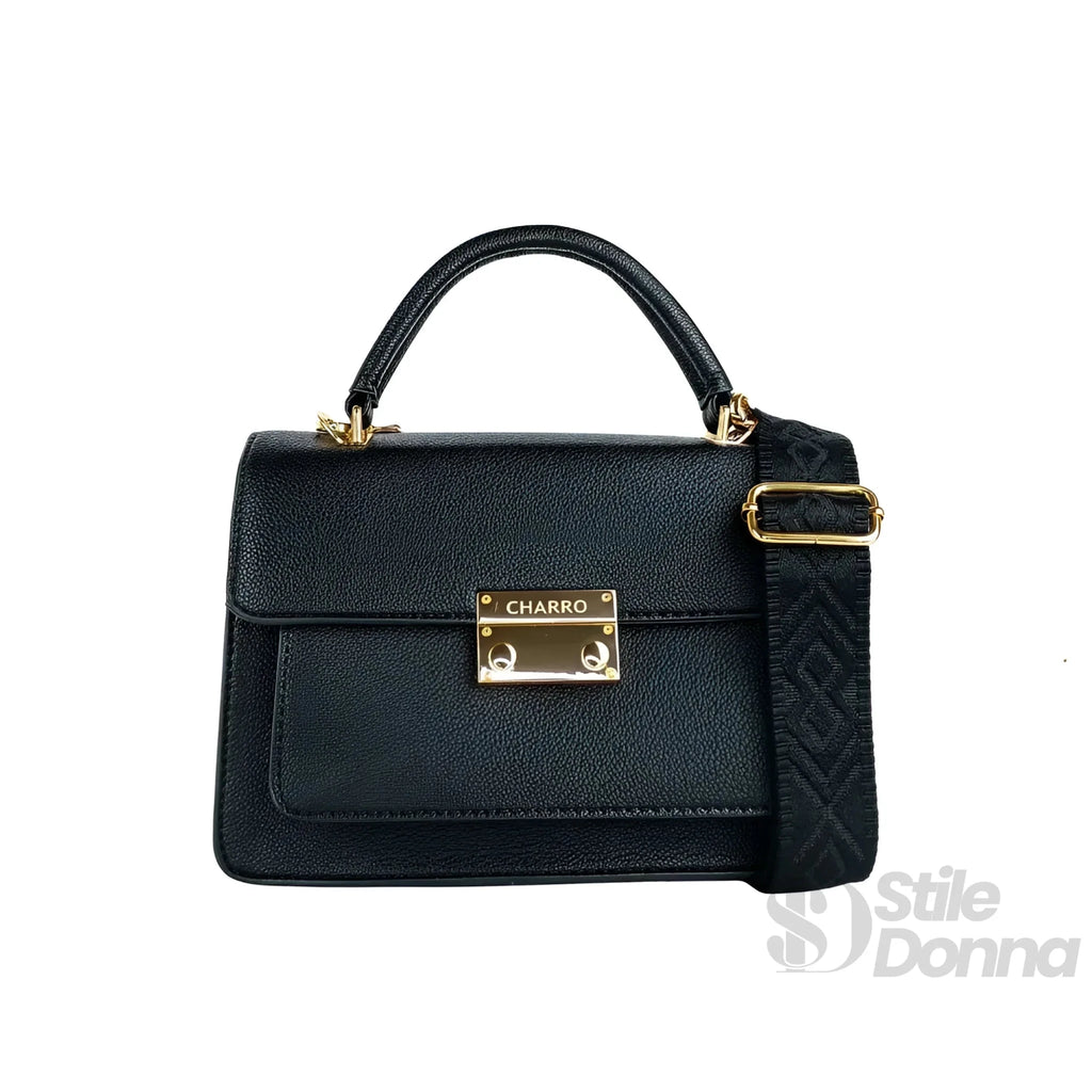 Charro Borsa in Ecopelle Nera con Finiture Dorate - Stile Donna Bags