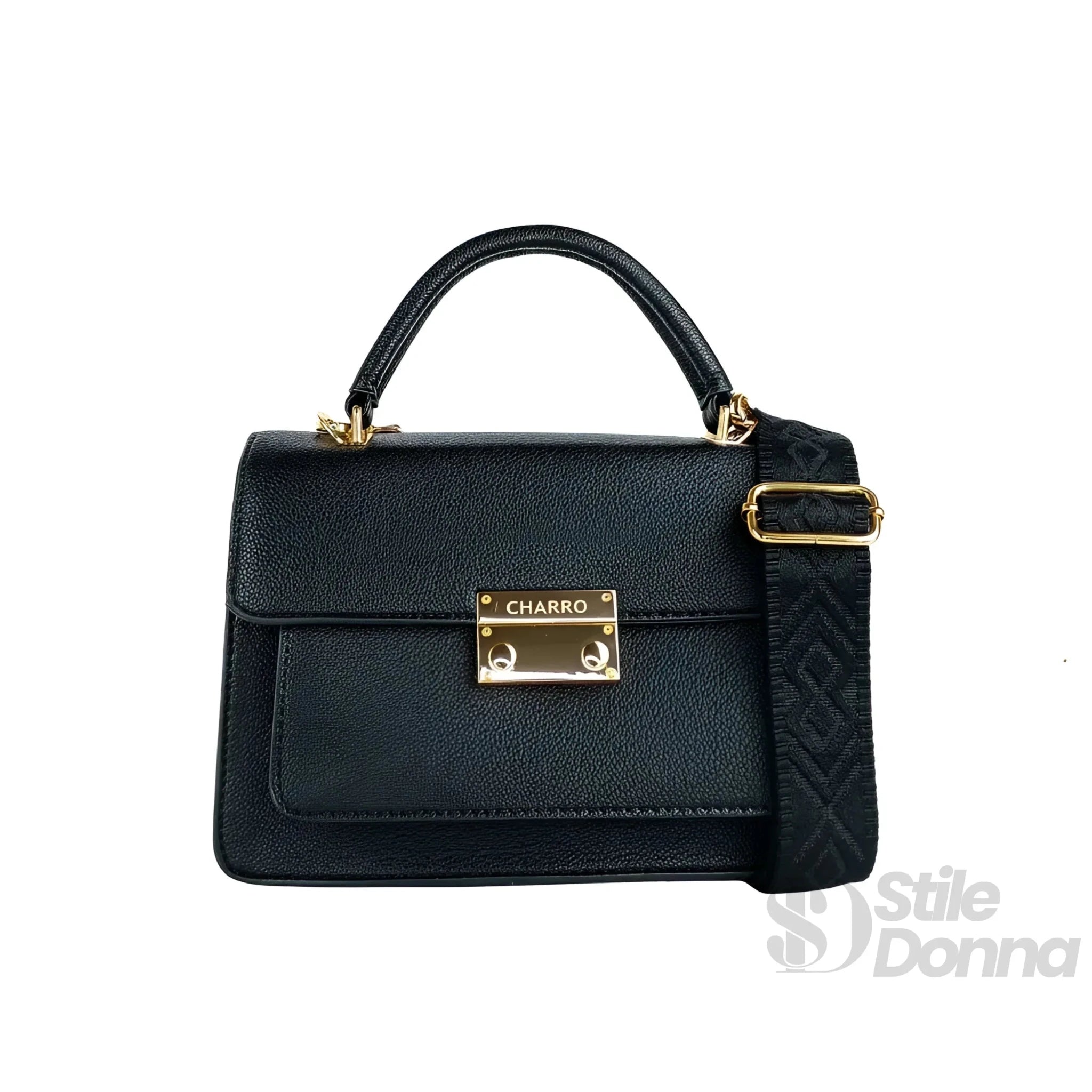 Charro Borsa in Ecopelle Nera con Finiture Dorate - Stile Donna Bags