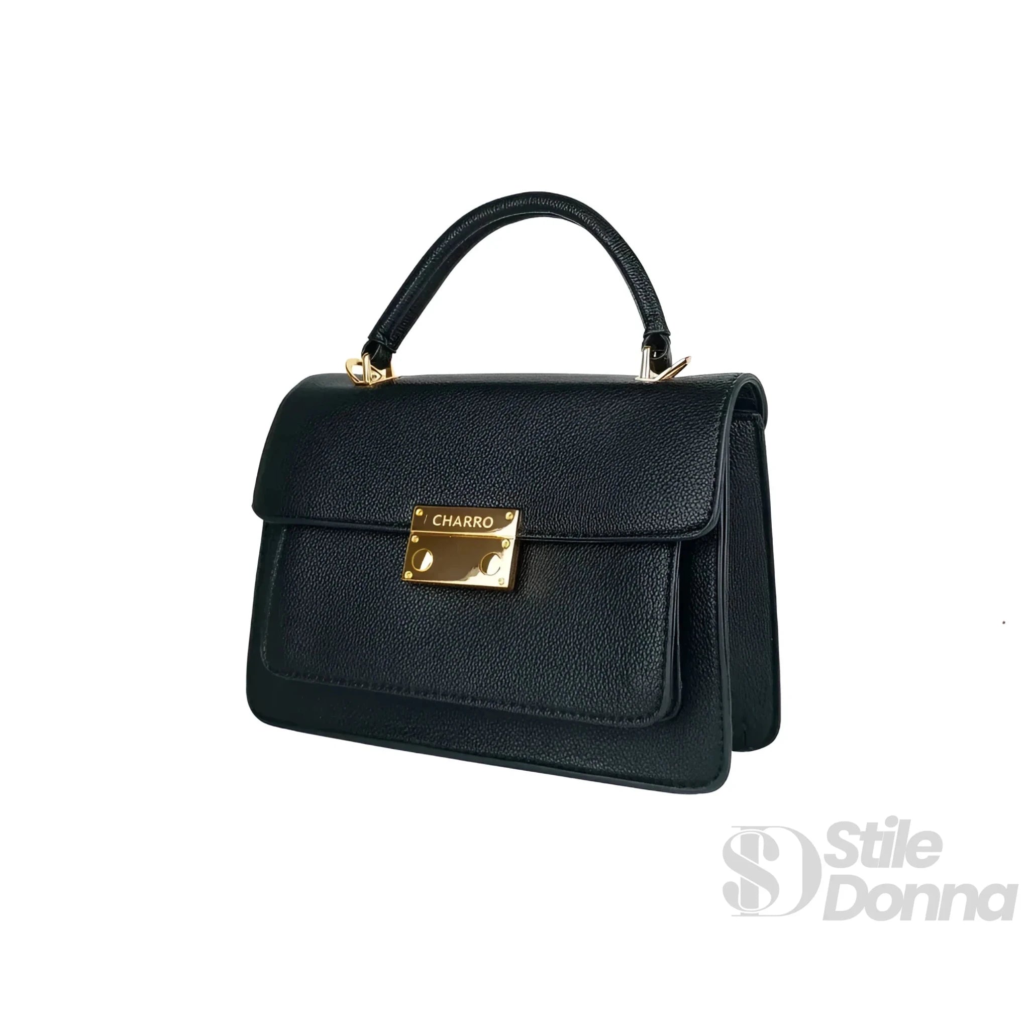 Charro Borsa in Ecopelle Nera con Finiture Dorate - Stile Donna Bags