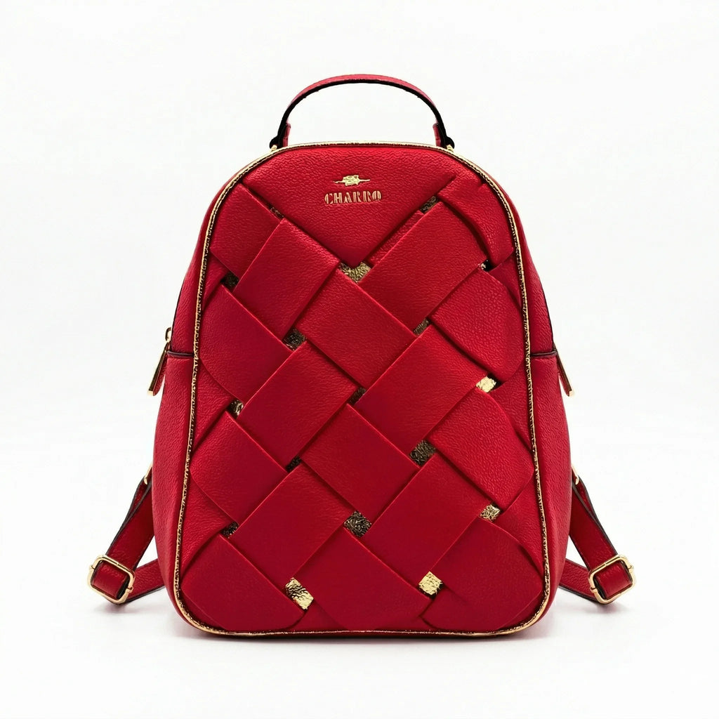 Charro Zaino in Ecopelle Intrecciata Rosso con Due Scomparti - Stile Donna Bags