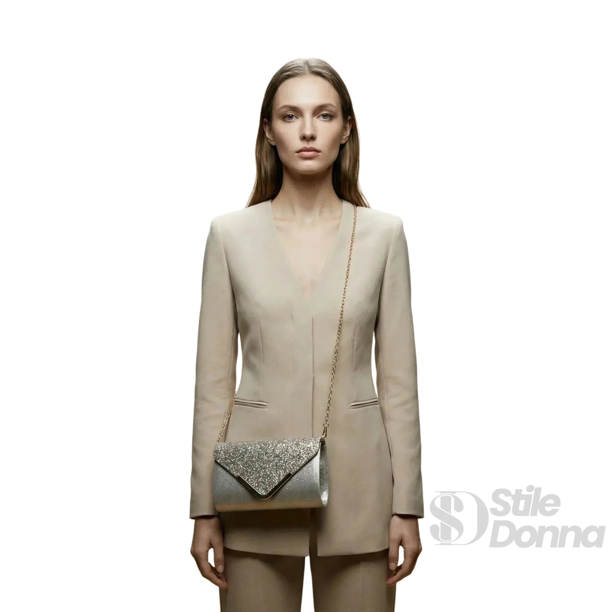 Clutch Busta Argentata da Sera in Strass e Microfibra - Stile Donna Bags