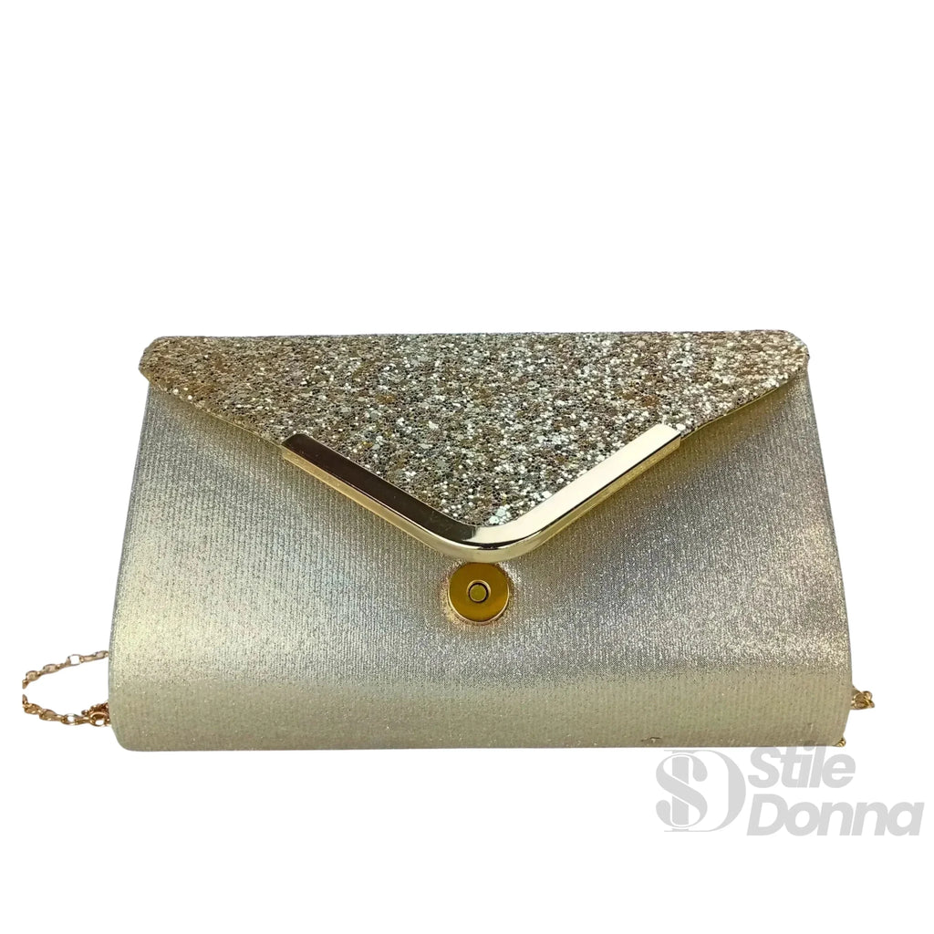 Clutch Busta Argentata da Sera in Strass e Microfibra - Stile Donna Bags