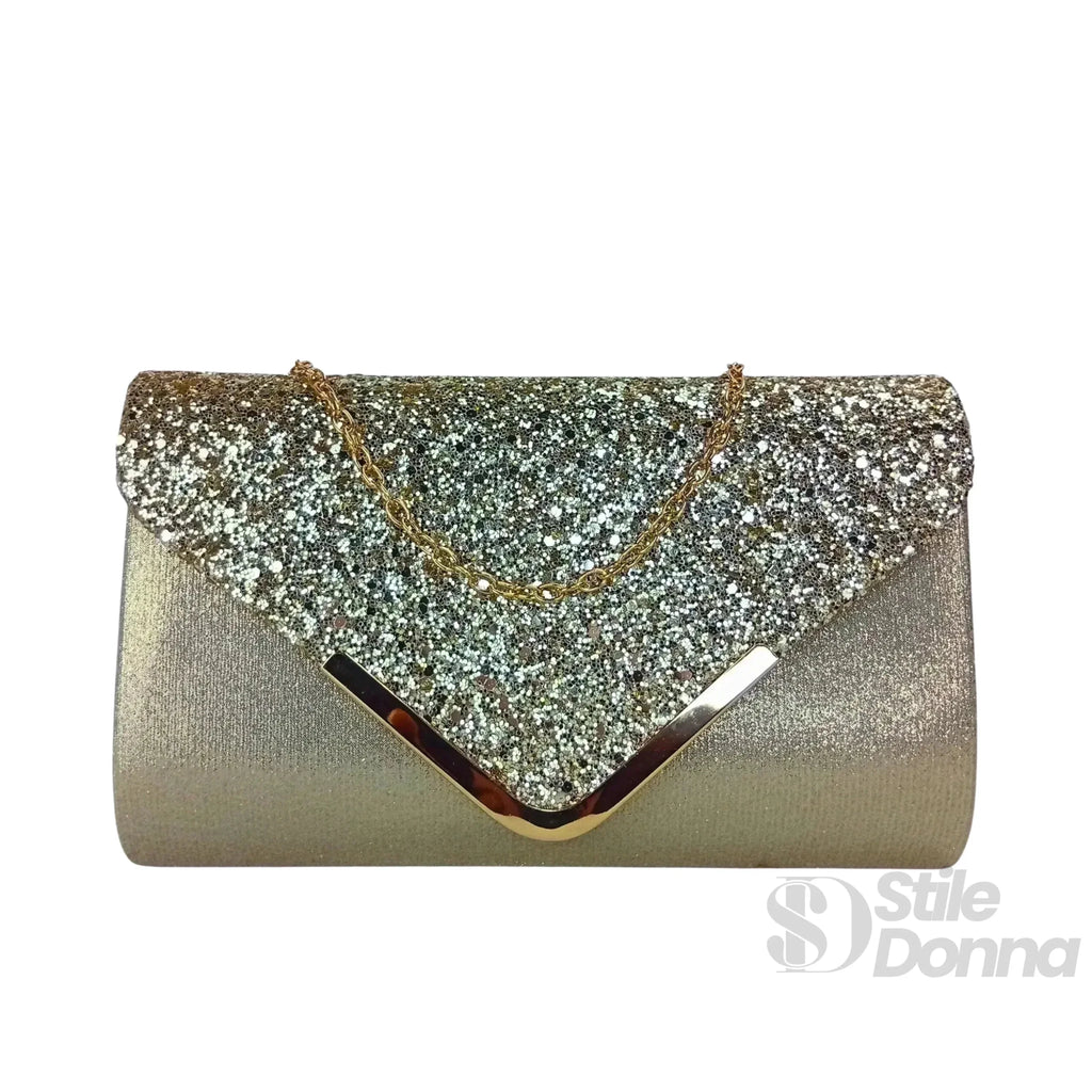 Clutch Busta Argentata da Sera in Strass e Microfibra - Stile Donna Bags