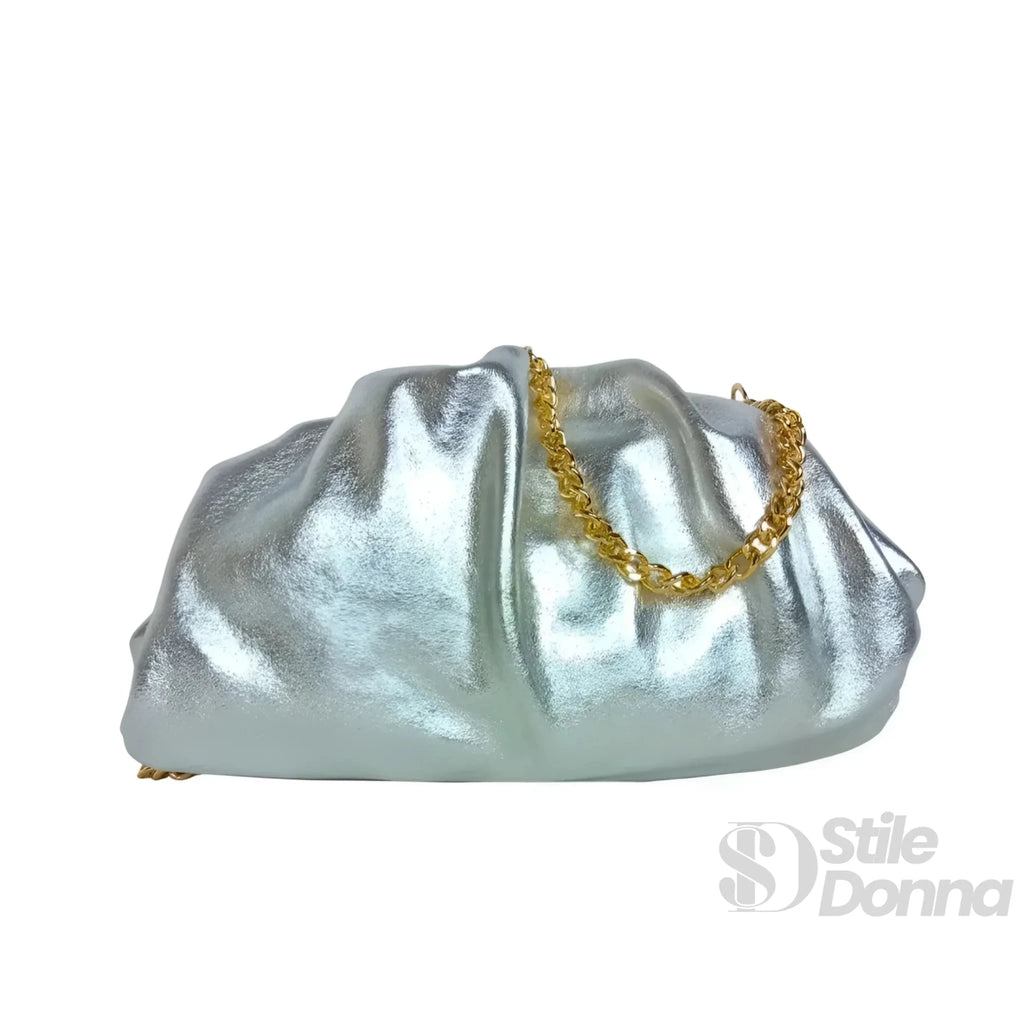 Clutch Metallizzata in Vera Pelle con Catena Dorata per Serate - Stile Donna Bags