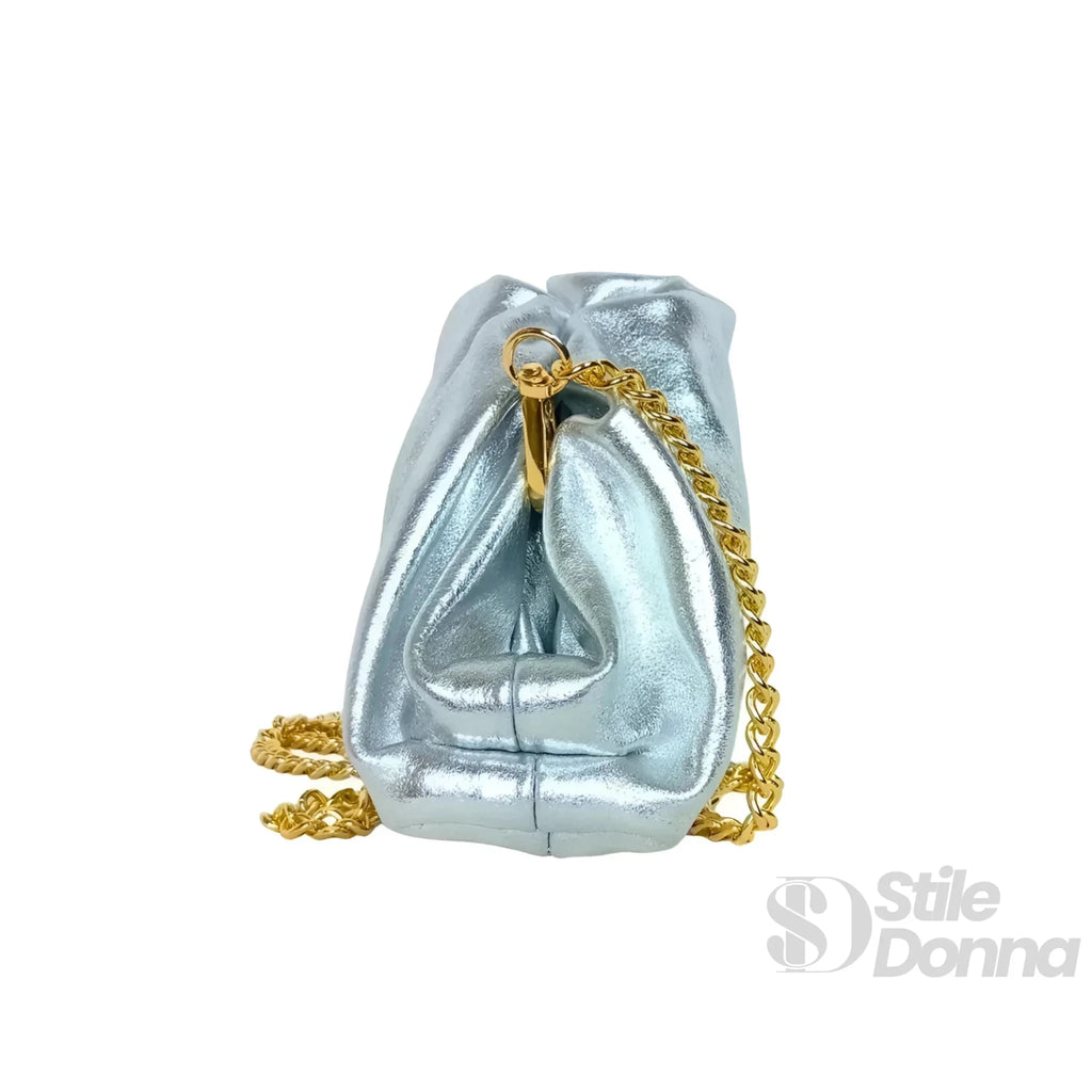 Clutch Metallizzata in Vera Pelle con Catena Dorata per Serate - Stile Donna Bags