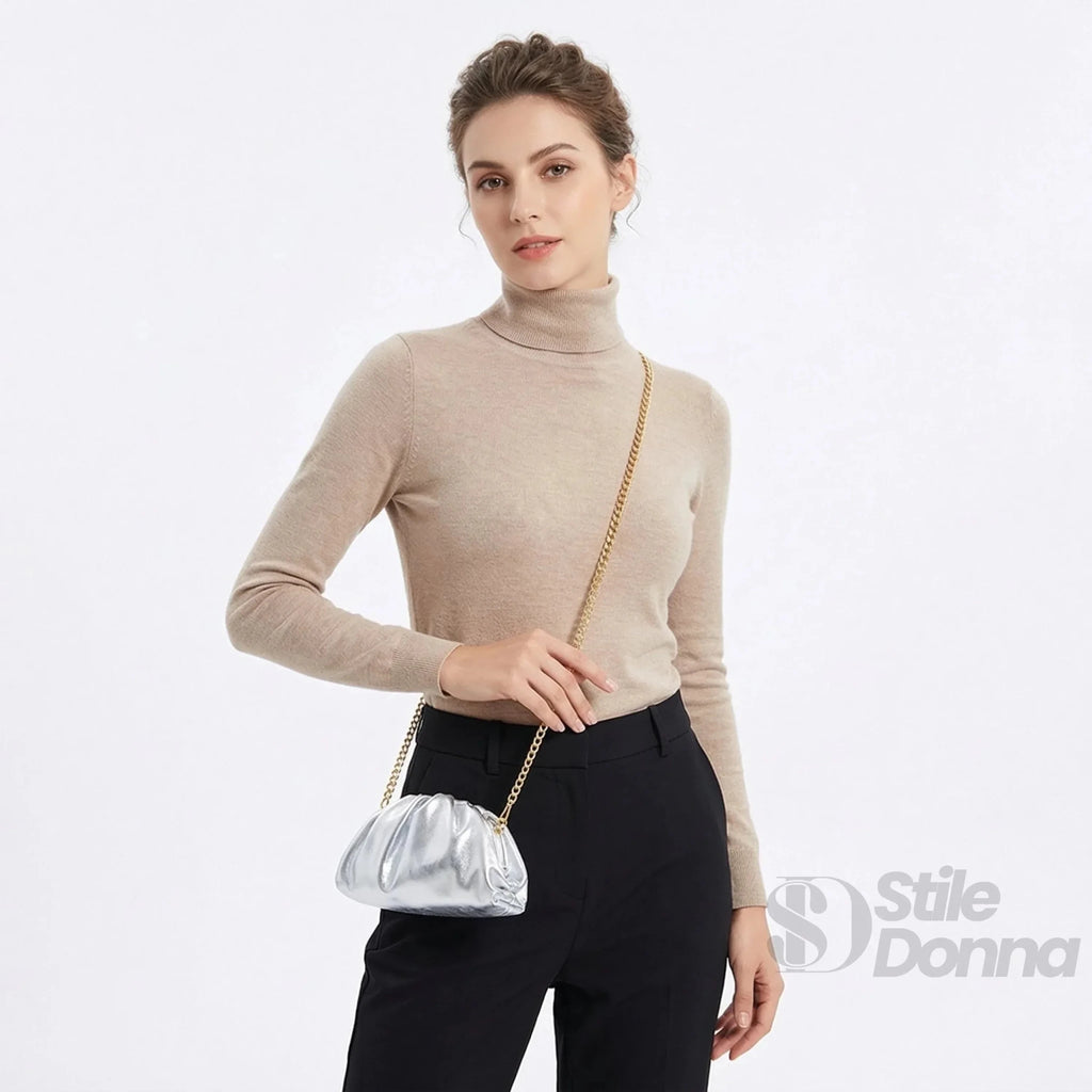 Clutch Metallizzata in Vera Pelle con Catena Dorata per Serate - Stile Donna Bags