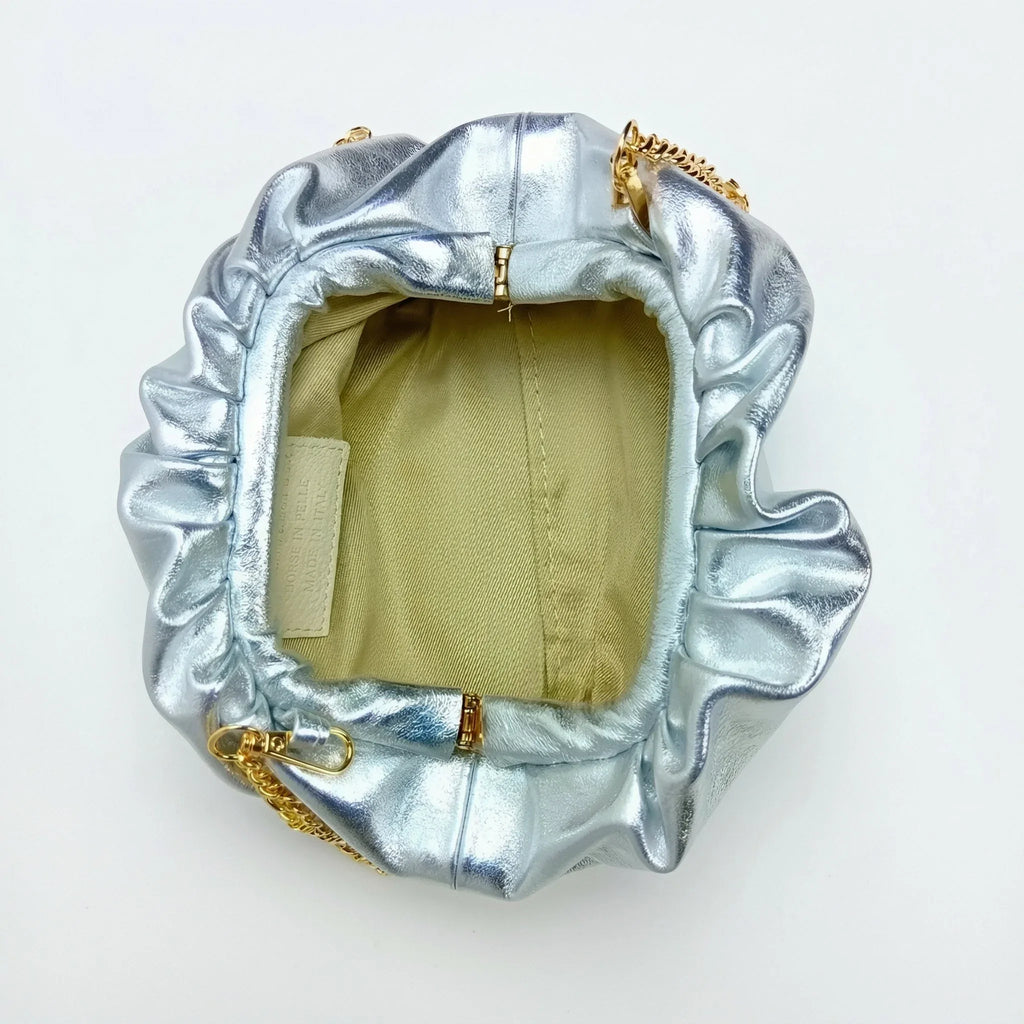Clutch Metallizzata in Vera Pelle con Catena Dorata per Serate - Stile Donna Bags