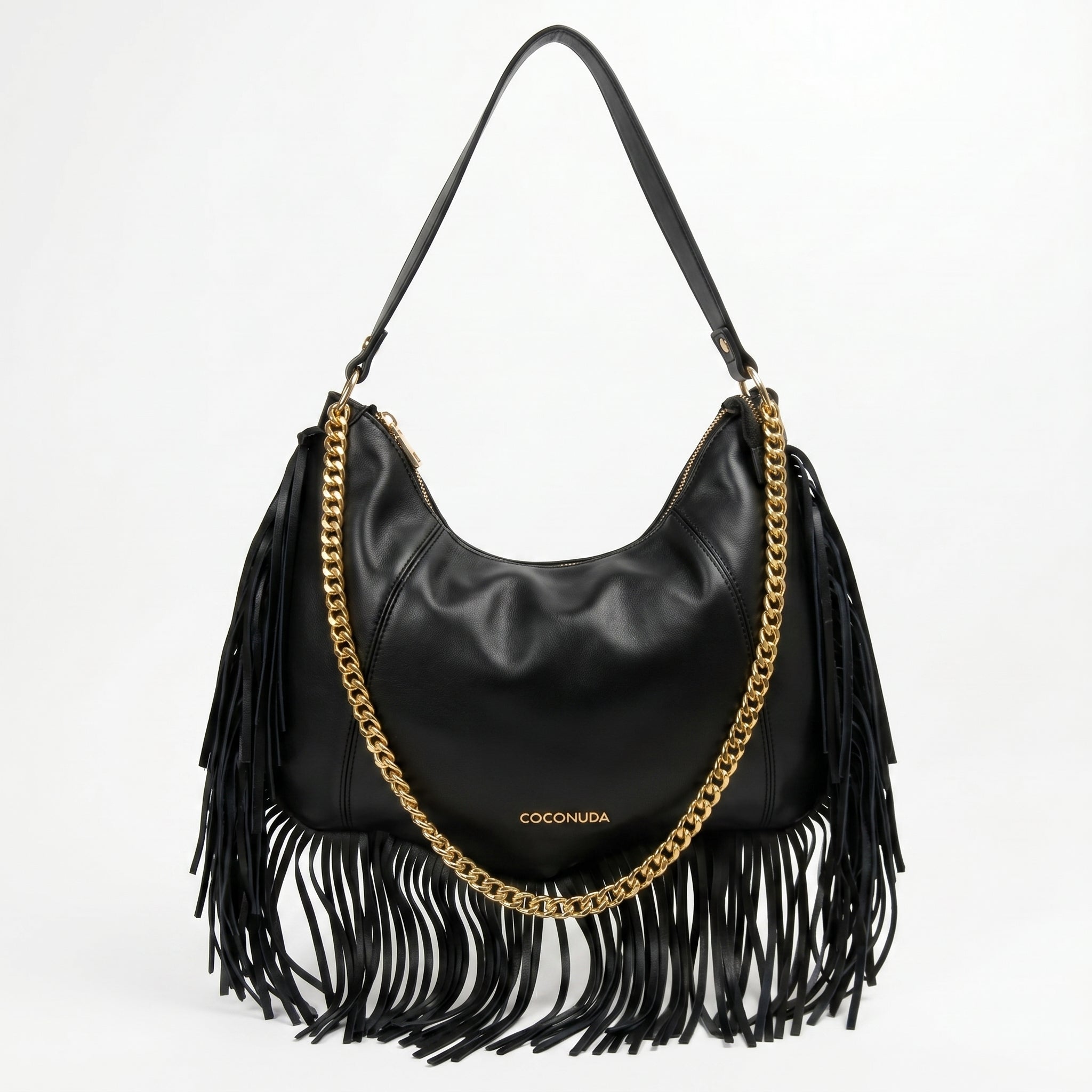 Coconuda Borsa Hobo a Tracolla con Frange e Dettagli Dorati - Stile Donna Bags