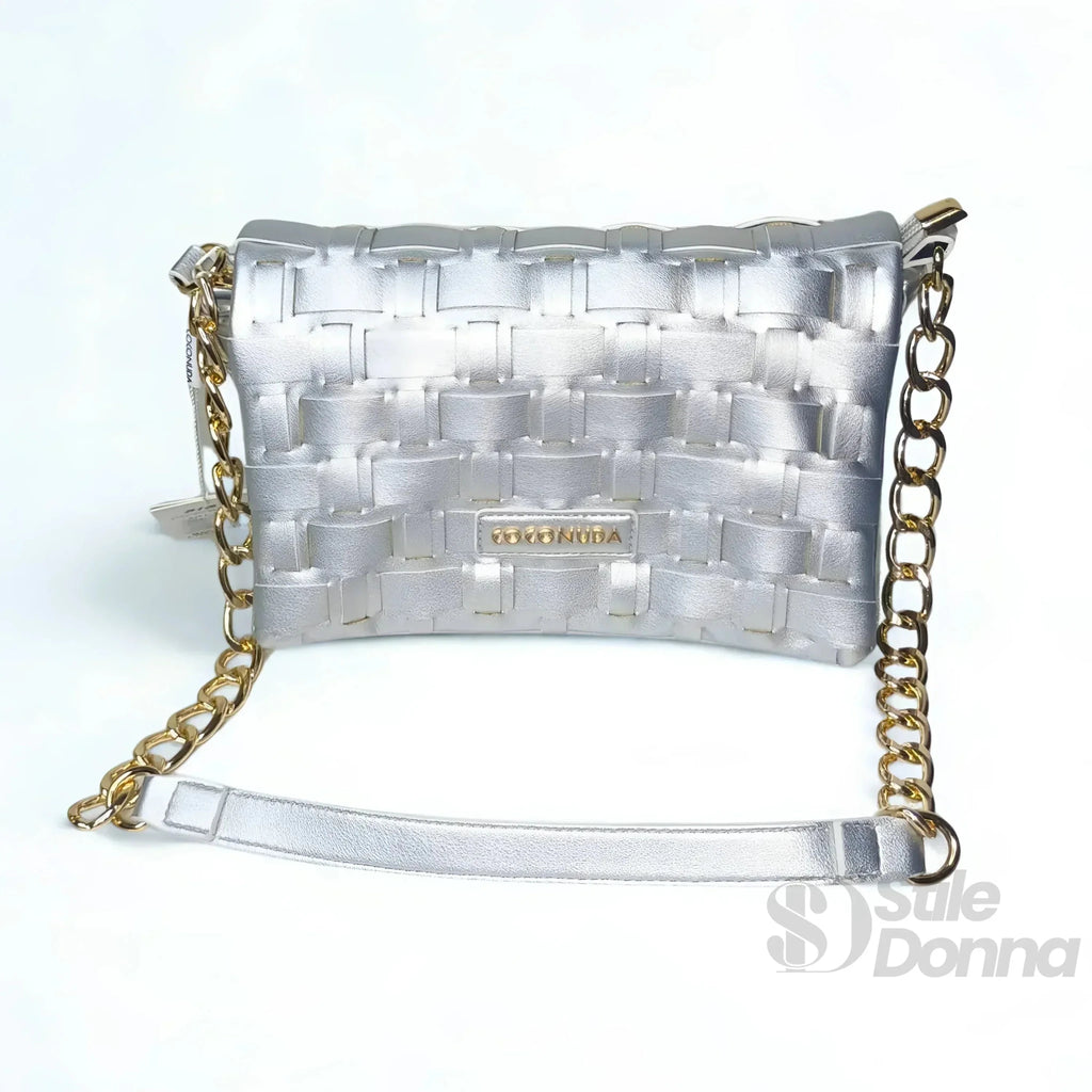 Coconuda Borsa Intrecciata Argento a Tracolla in Ecopelle con Dettagli Dorati - Stile Donna Bags