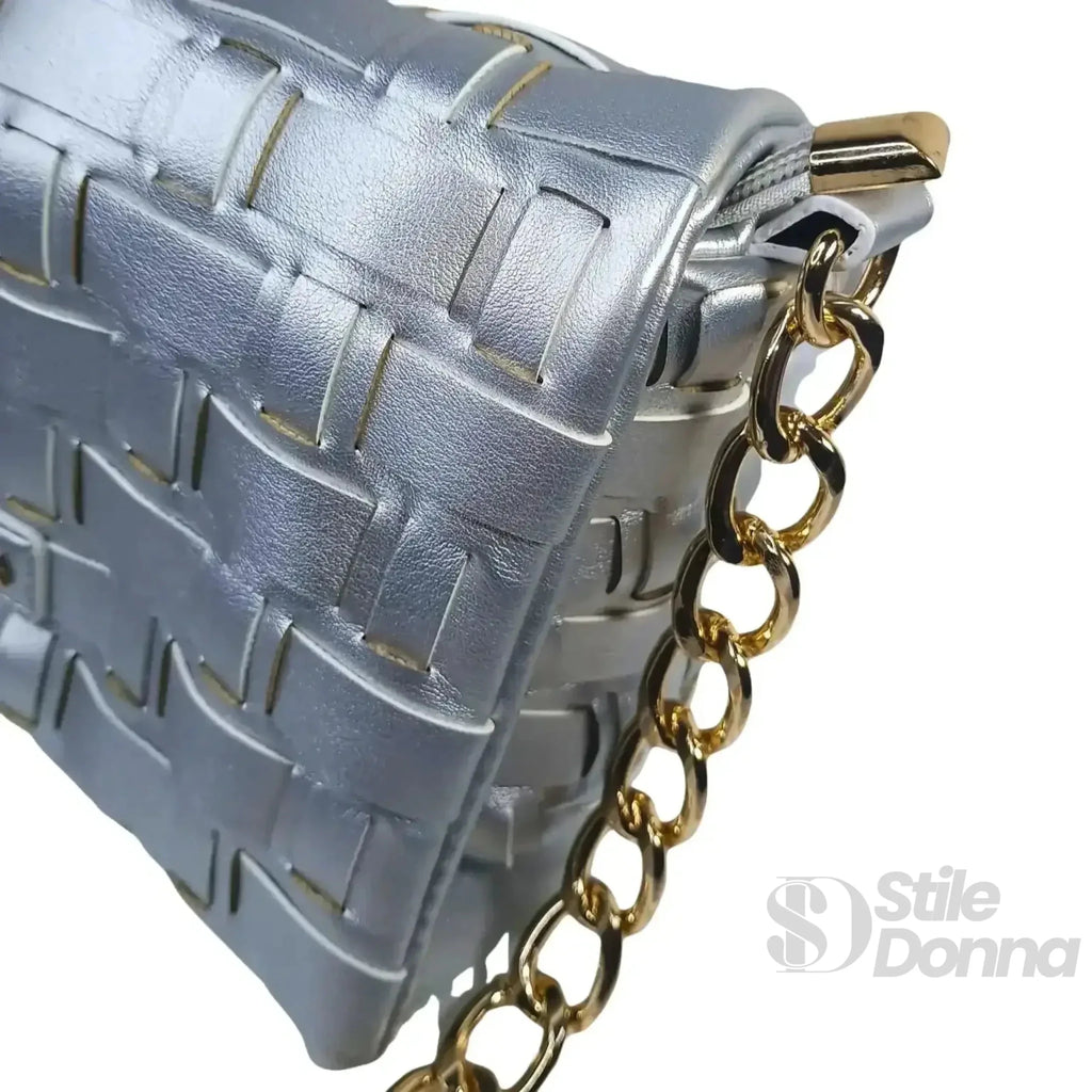 Coconuda Borsa Intrecciata Argento a Tracolla in Ecopelle con Dettagli Dorati - Stile Donna Bags