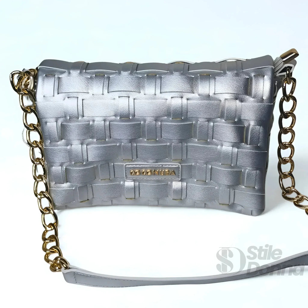 Coconuda Borsa Intrecciata Argento a Tracolla in Ecopelle con Dettagli Dorati - Stile Donna Bags