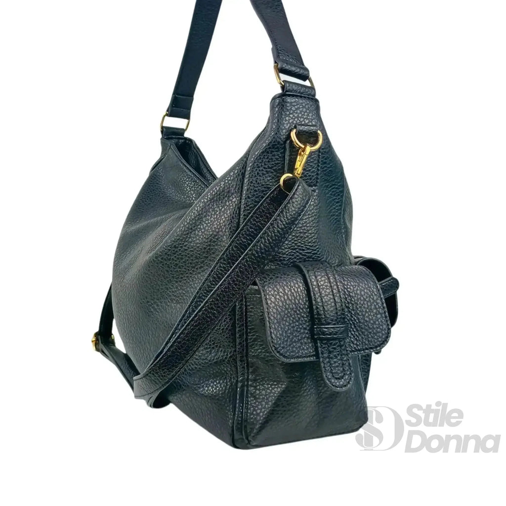 Coconuda Borsa Shopper in Ecopelle Nera con Tasche Multiple - Stile Donna Bags