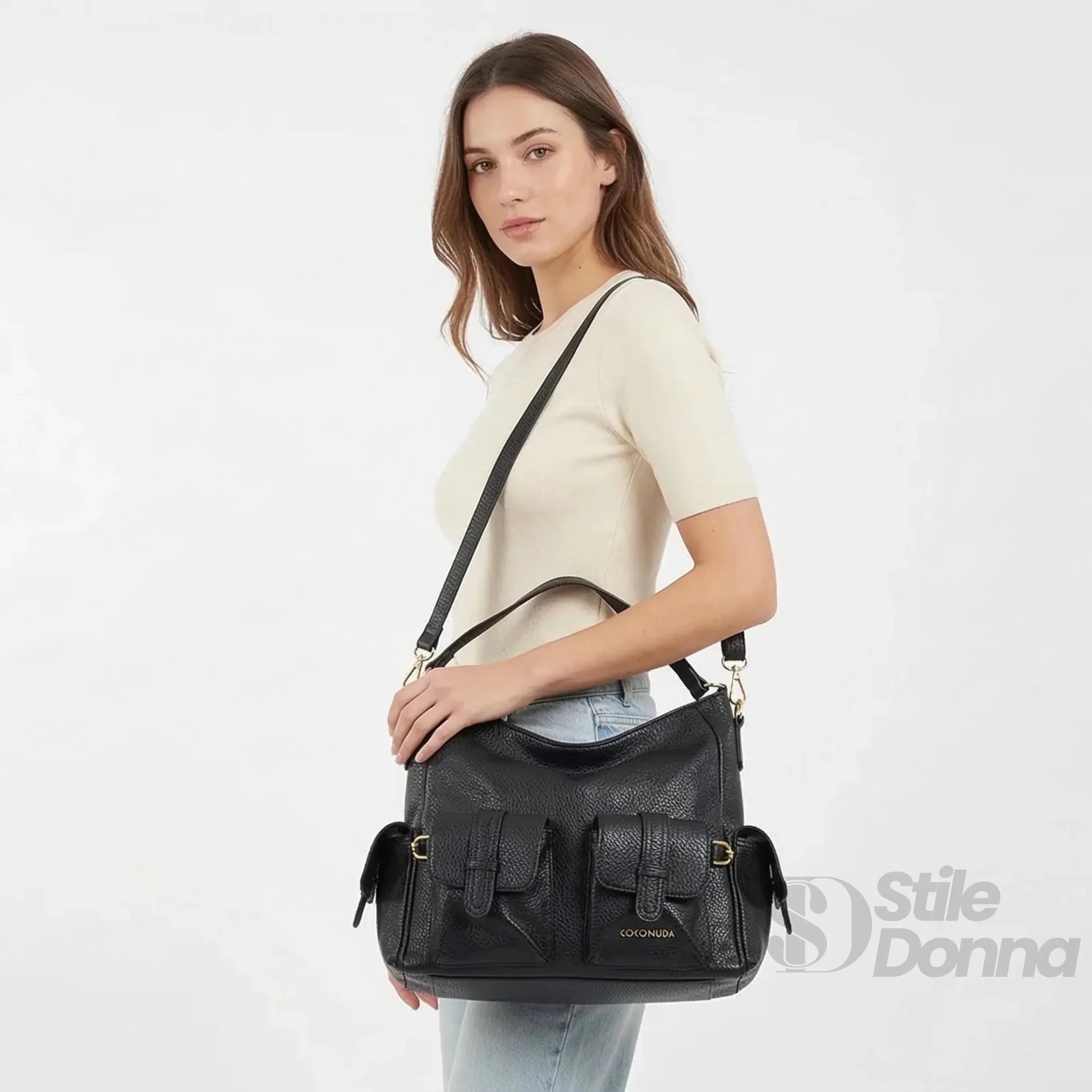 Coconuda Borsa Shopper in Ecopelle Nera con Tasche Multiple - Stile Donna Bags