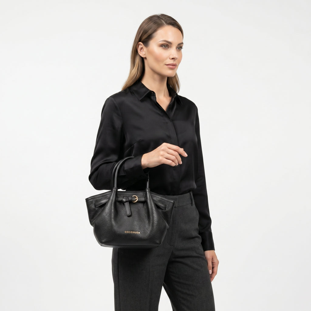 Coconuda Borsa a Mano in Ecopelle Martellata Nera - Stile Donna Bags