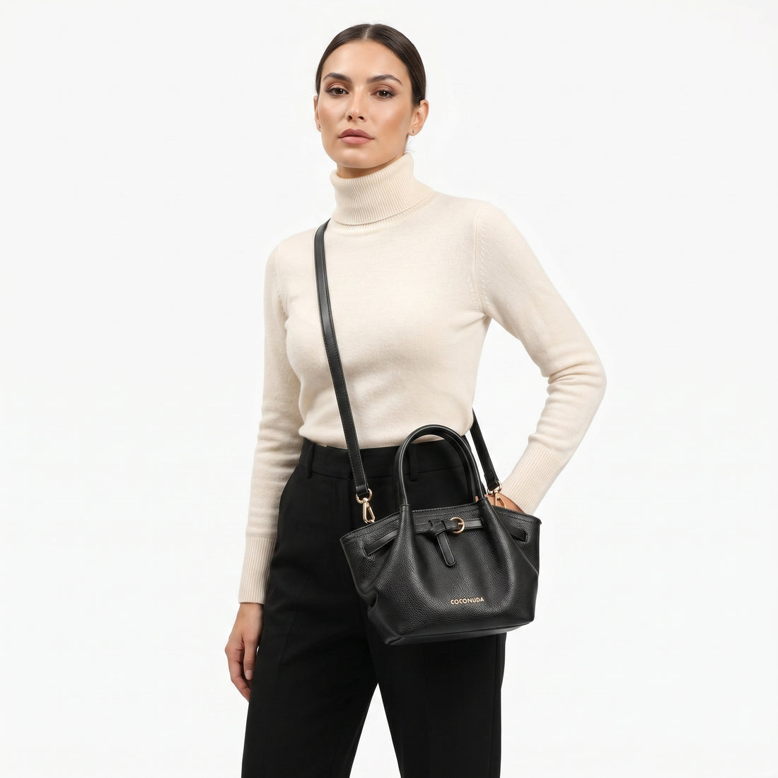 Coconuda Sac à main en simili cuir martelé noir