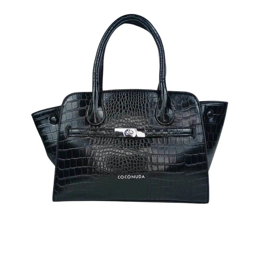 Coconuda Borsa a Mano in Pelle Verniciata Lucida Nera con Manici - Stile Donna Bags