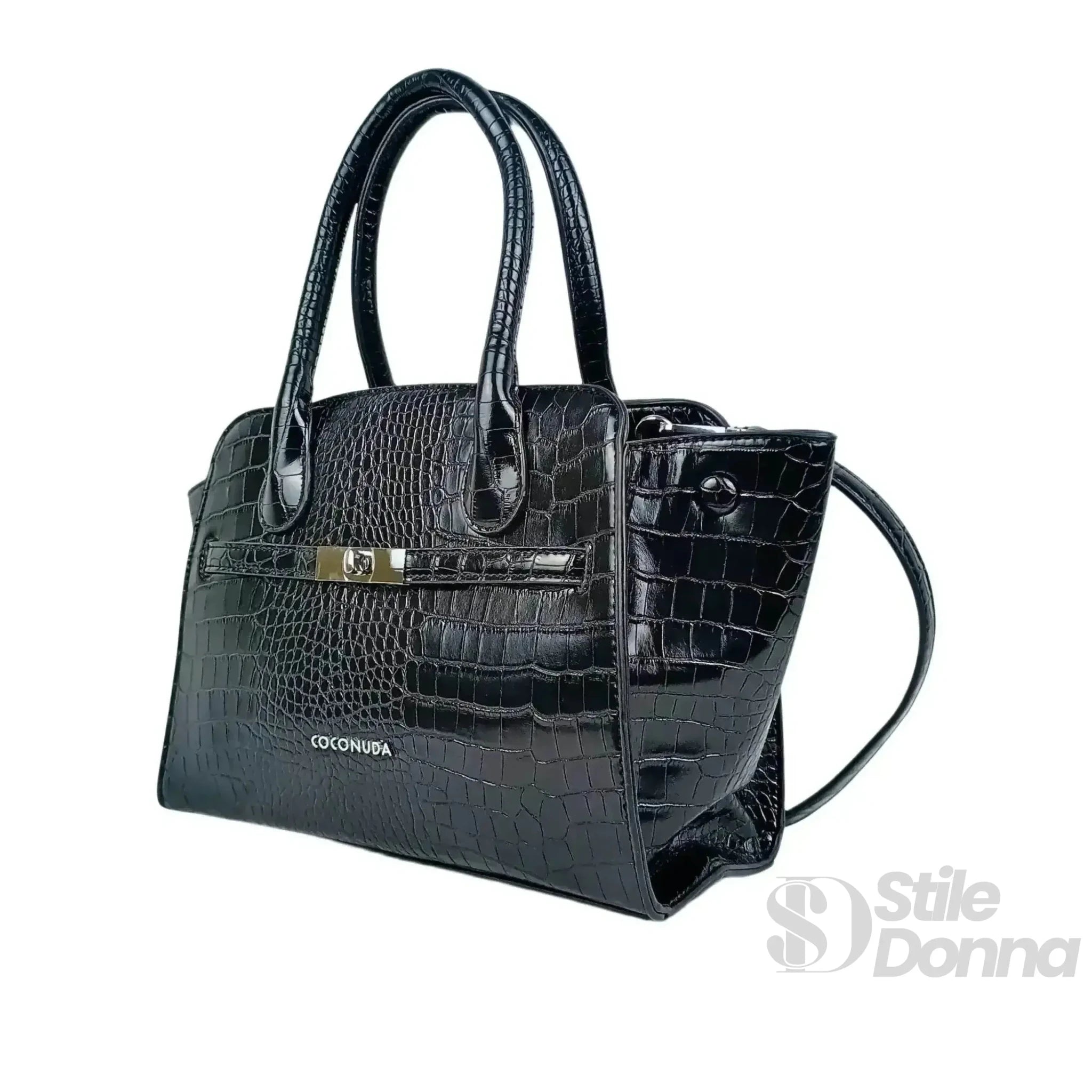 Coconuda Borsa a Mano in Pelle Verniciata Lucida Nera con Manici - Stile Donna Bags