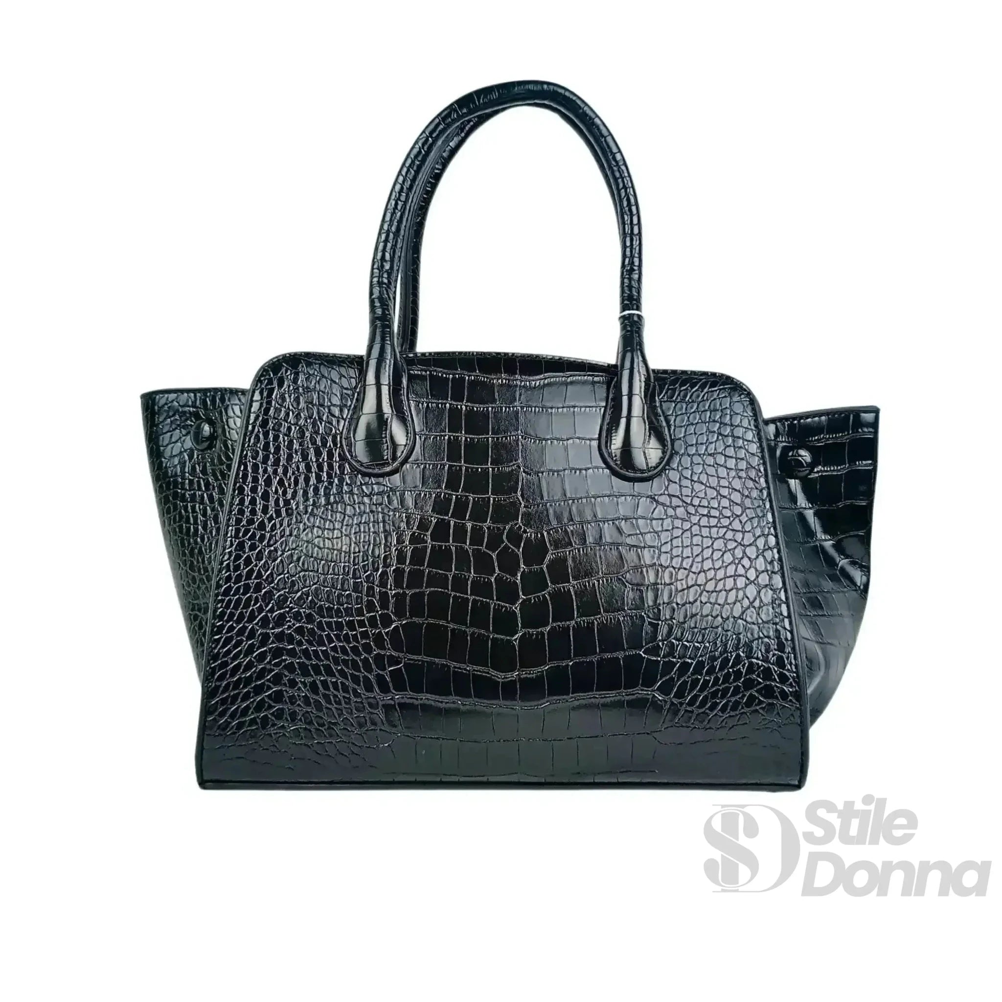 Coconuda Borsa a Mano in Pelle Verniciata Lucida Nera con Manici - Stile Donna Bags