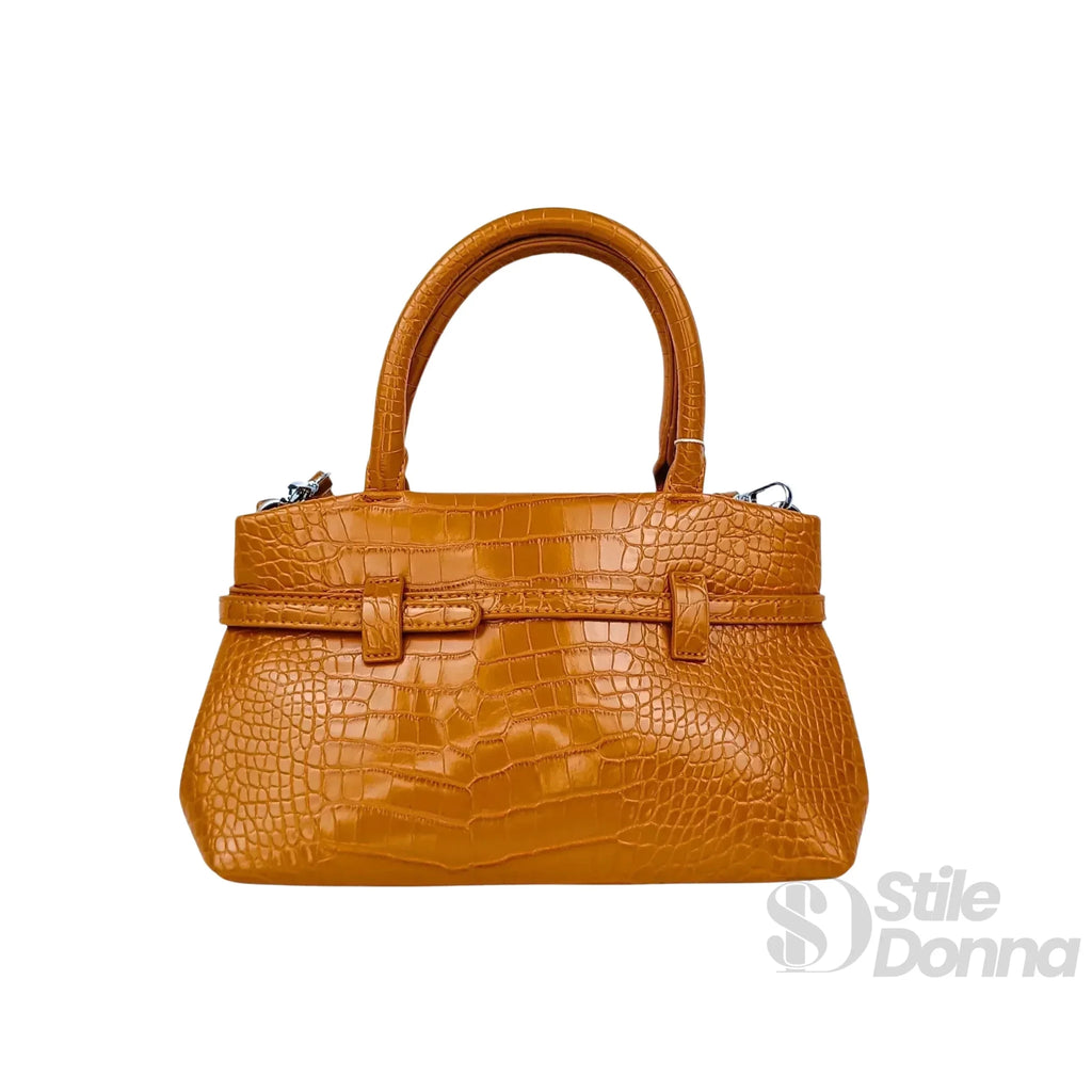 Coconuda Borsa a Mano in Pelle Verniciata Lucida Marrone Effetto Coccodrillo - Stile Donna Bags