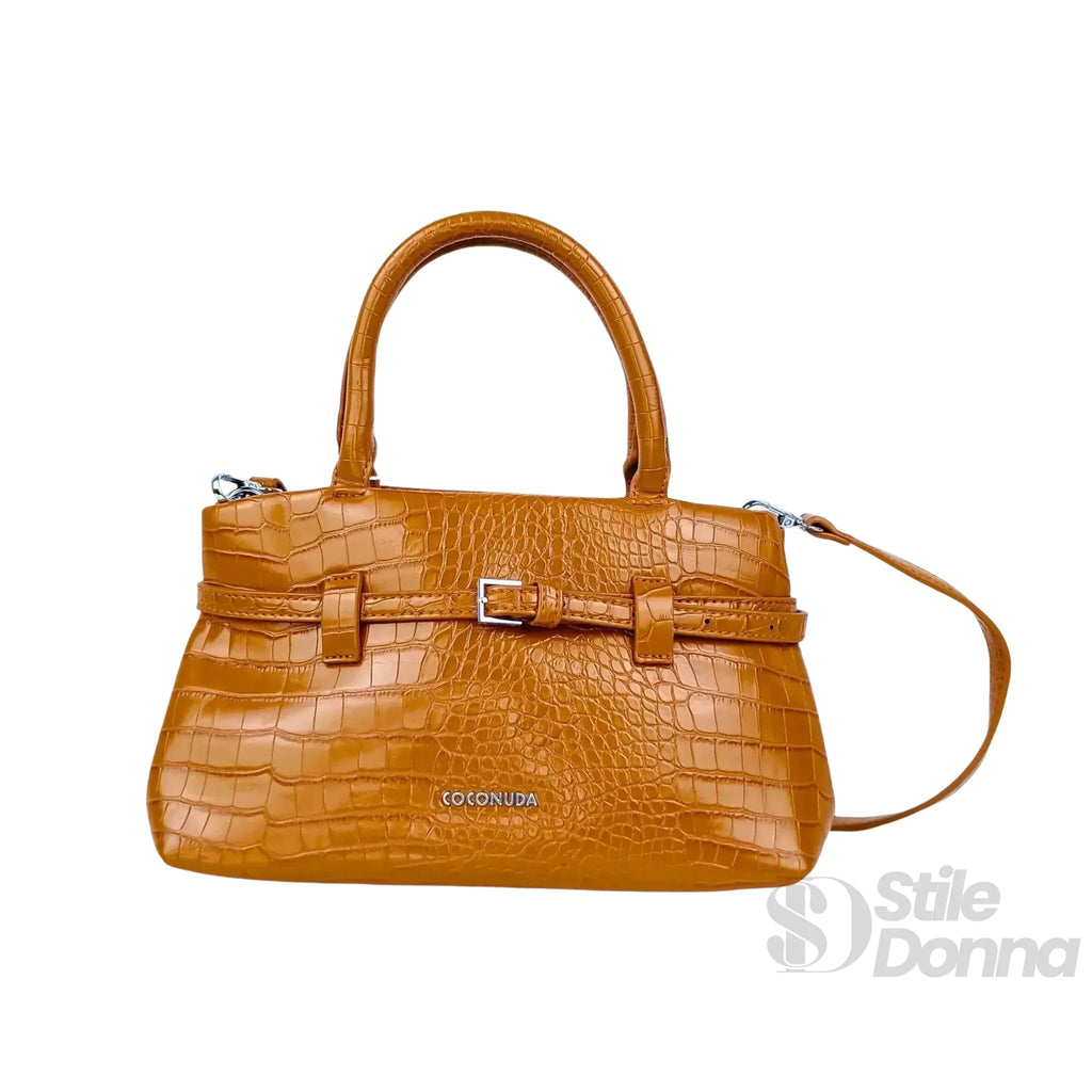 Coconuda Borsa a Mano in Pelle Verniciata Lucida Marrone Effetto Coccodrillo - Stile Donna Bags