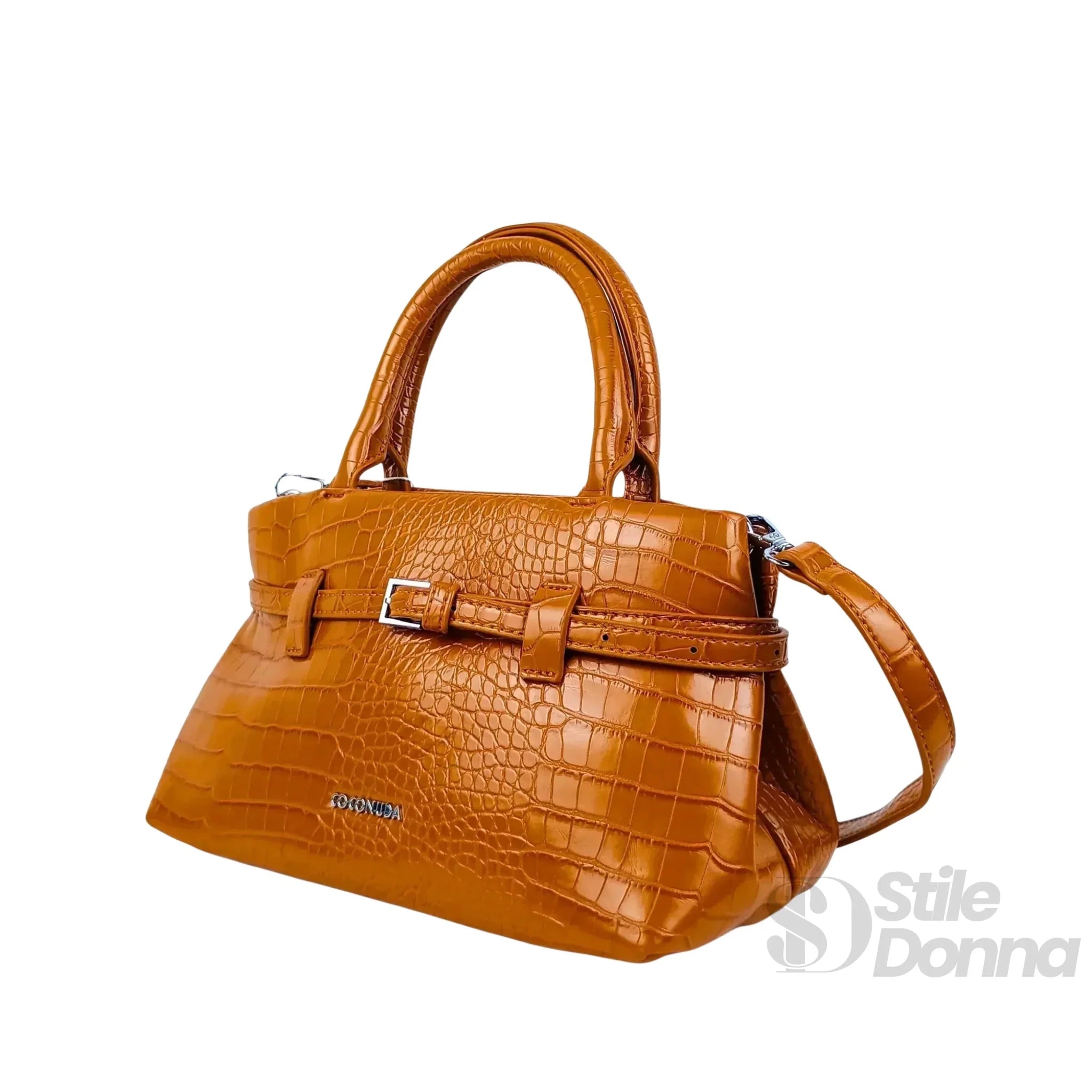 Coconuda Borsa a Mano in Pelle Verniciata Lucida Marrone Effetto Coccodrillo - Stile Donna Bags