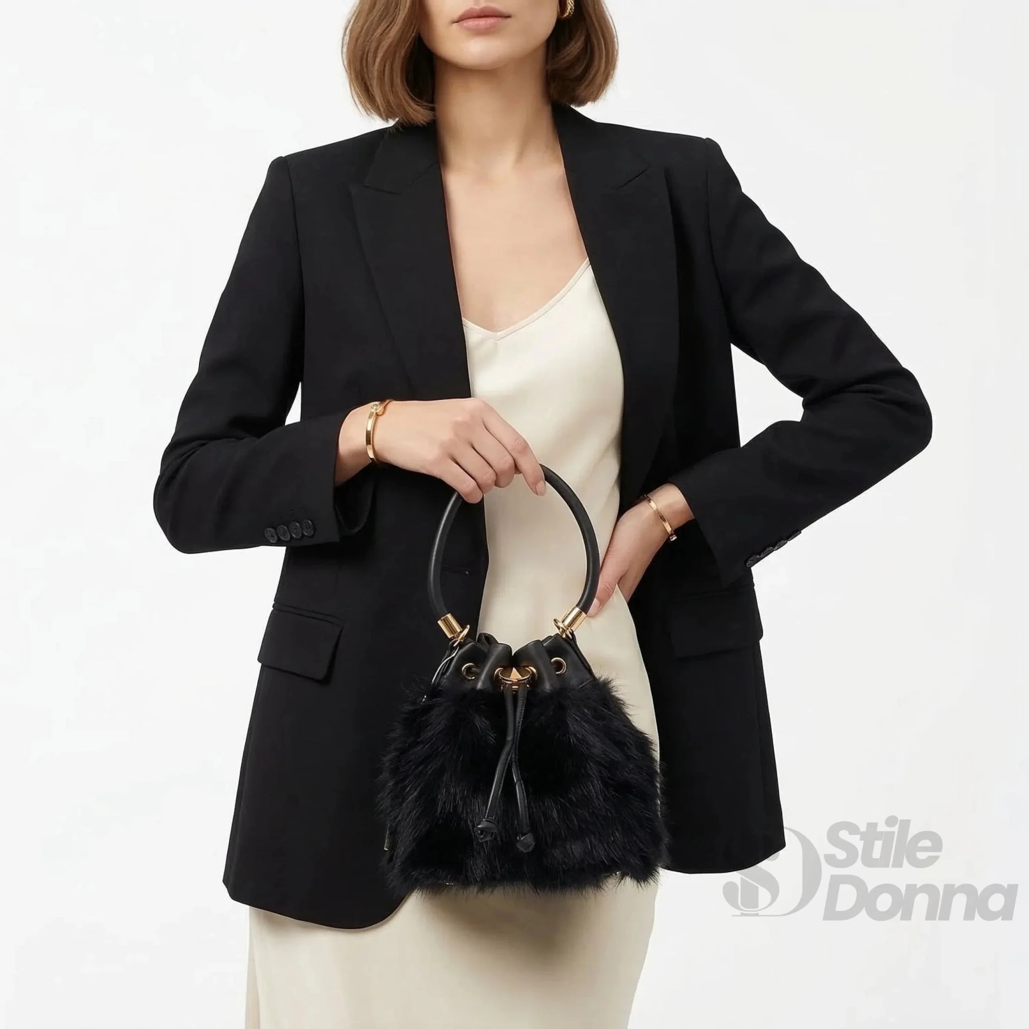 Coconuda Borsa a Secchiello in Pelliccia Sintetica - Stile Donna Bags