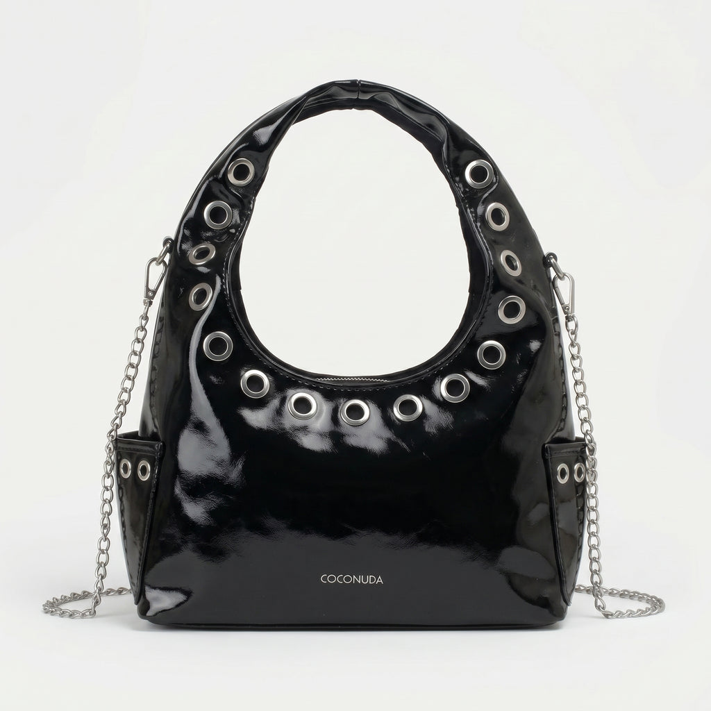 Coconuda Borsa a Tracolla in Ecopelle con Catena e Occhielli - Stile Donna Bags