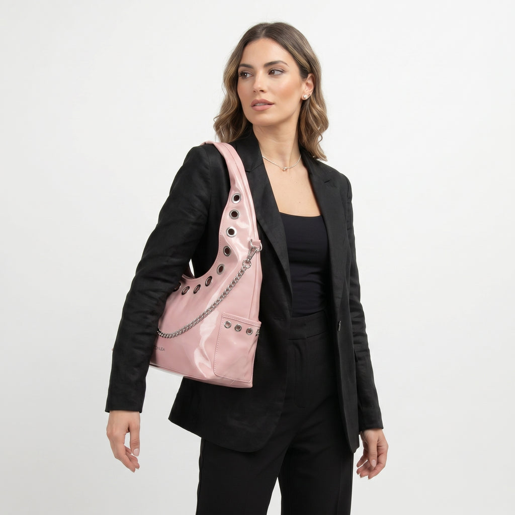Coconuda Borsa a Tracolla in Ecopelle con Catena e Occhielli - Stile Donna Bags