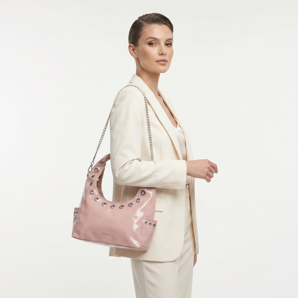Coconuda Borsa a Tracolla in Ecopelle con Catena e Occhielli - Stile Donna Bags