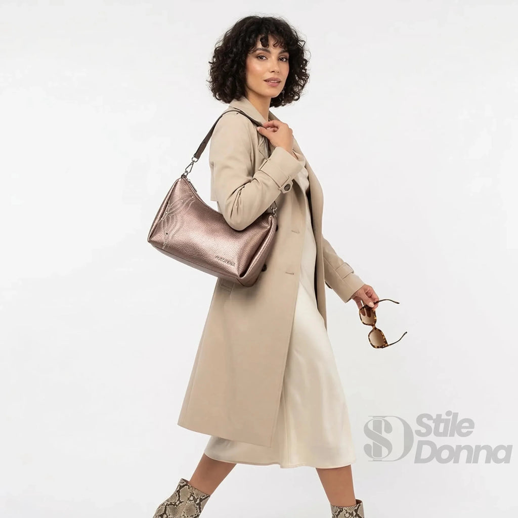 Coconuda Borsa in Ecopelle Rosa Oro Metallizzato con Perline - Stile Donna Bags