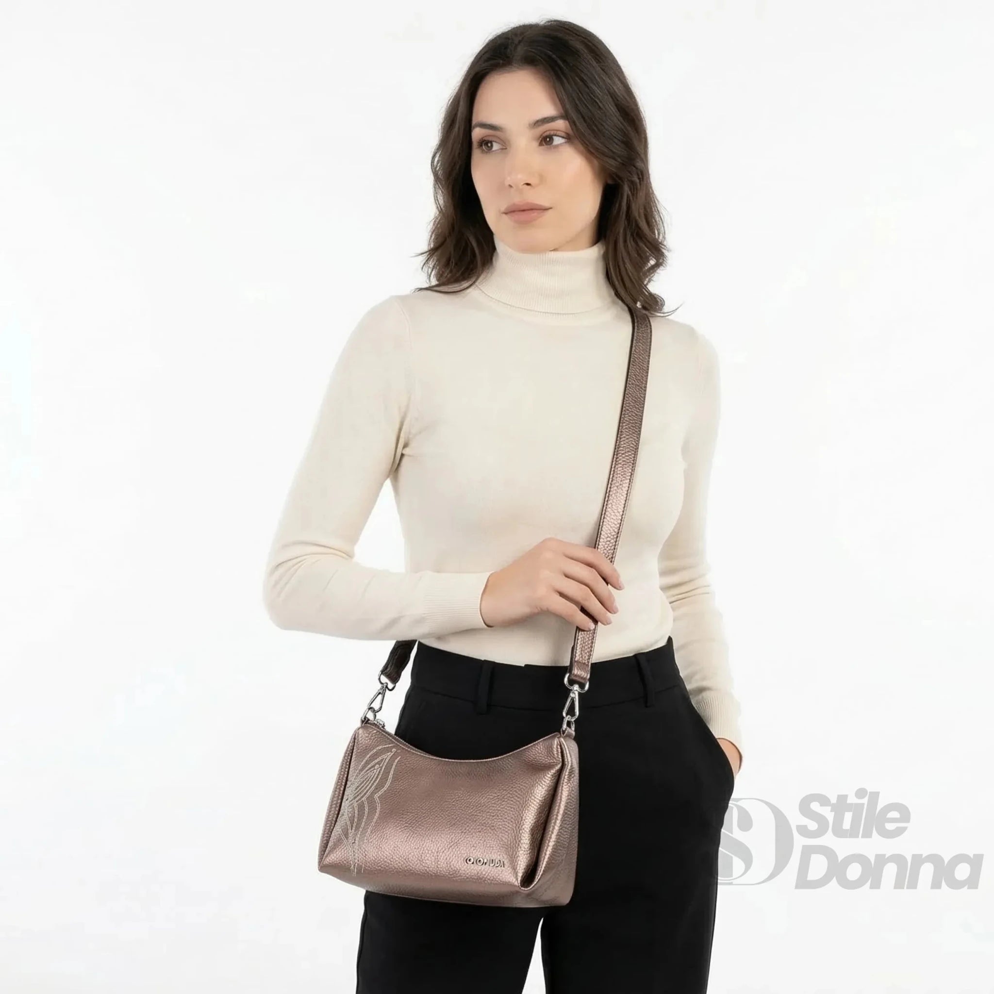 Coconuda Borsa in Ecopelle Rosa Oro Metallizzato con Perline - Stile Donna Bags
