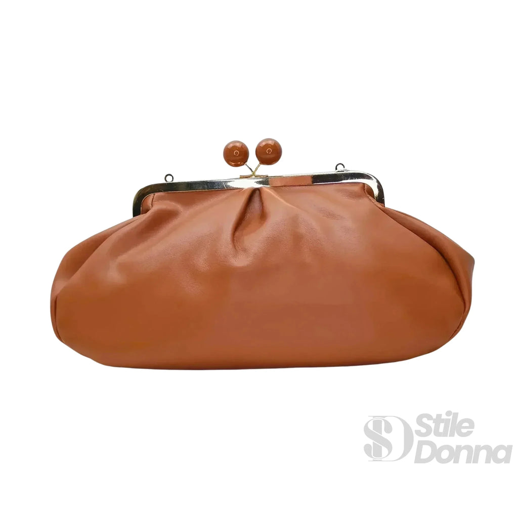 Coconuda Pochette in Ecopelle Marrone con Chiusura a Scatto e Tracolla - Stile Donna Bags