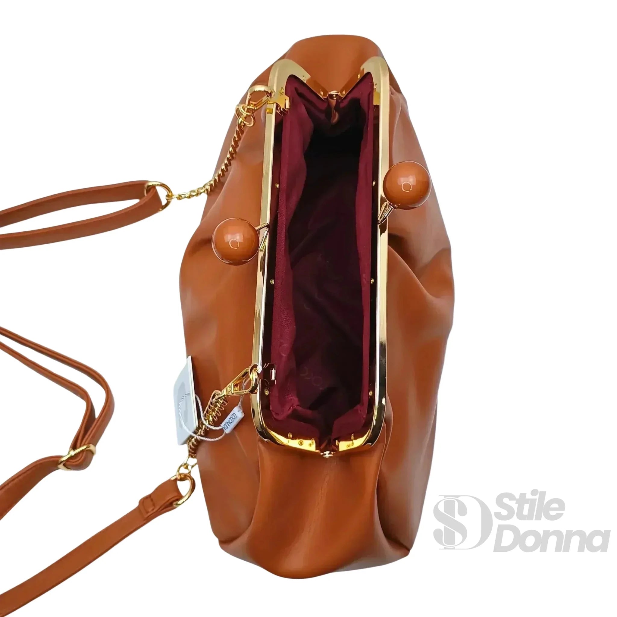 Coconuda Pochette in Ecopelle Marrone con Chiusura a Scatto e Tracolla - Stile Donna Bags