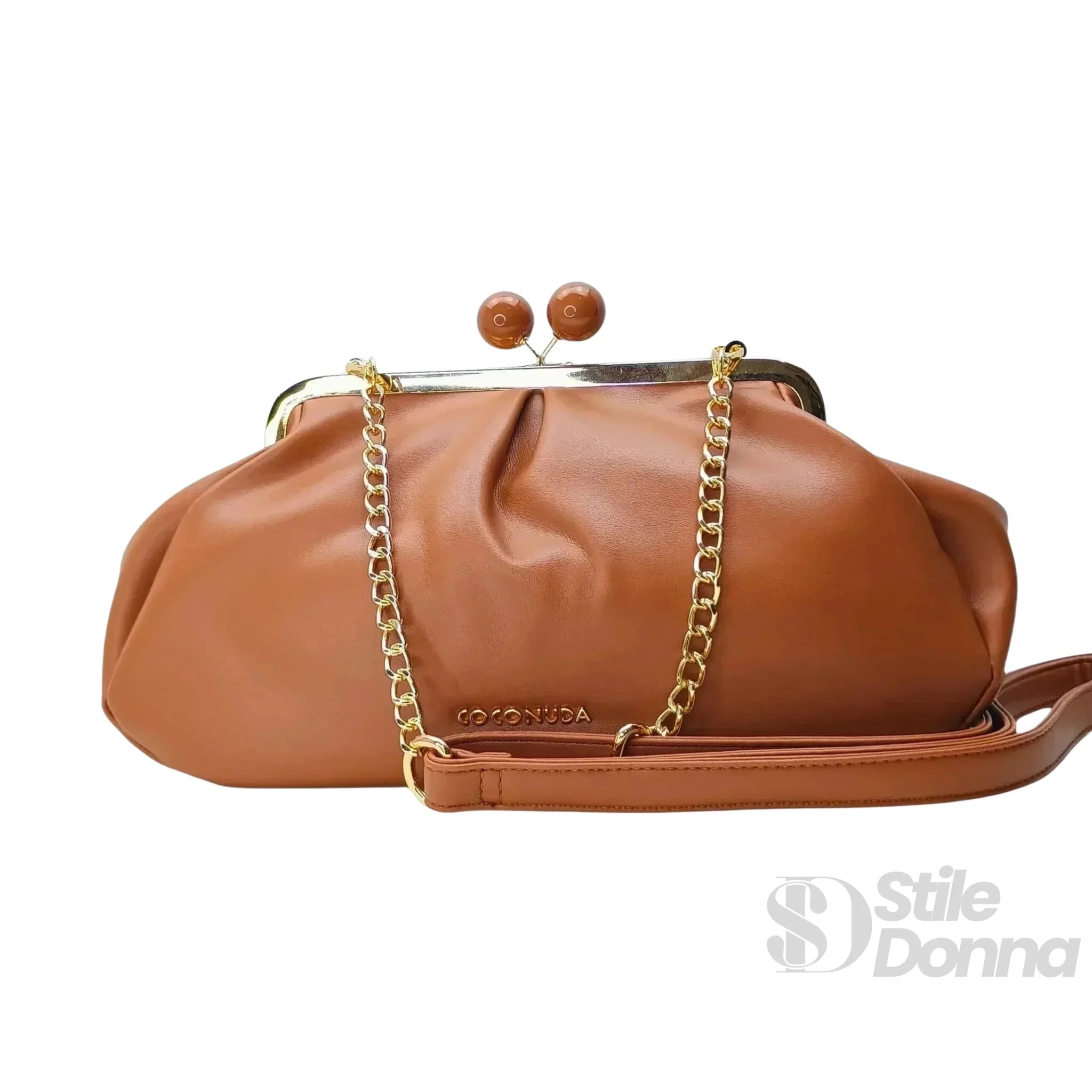 Coconuda Pochette in Ecopelle Marrone con Chiusura a Scatto e Tracolla - Stile Donna Bags