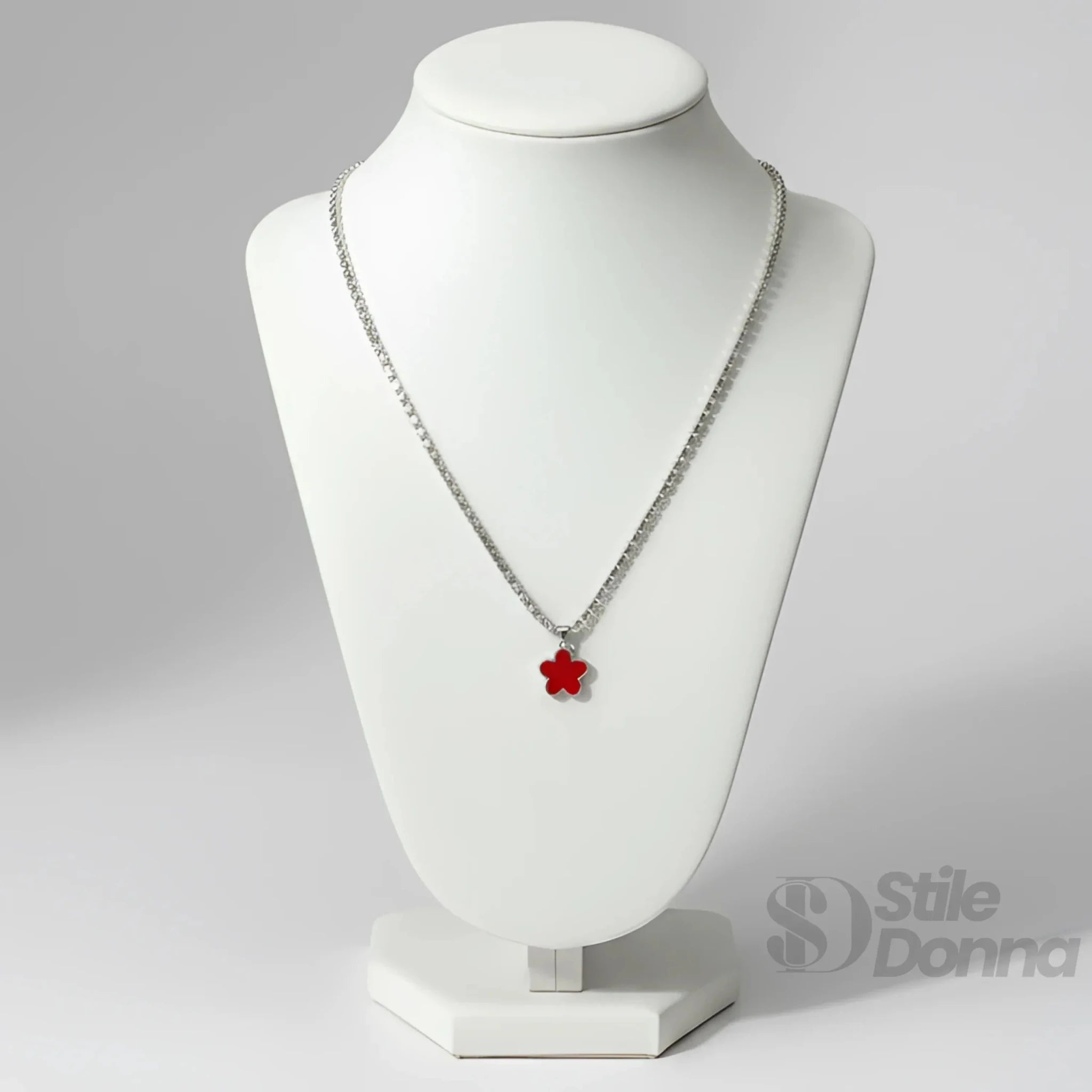 Collana Tennis in Cristallo Oro con Ciondolo Quadrifoglio Rosso - Stile Donna Bags