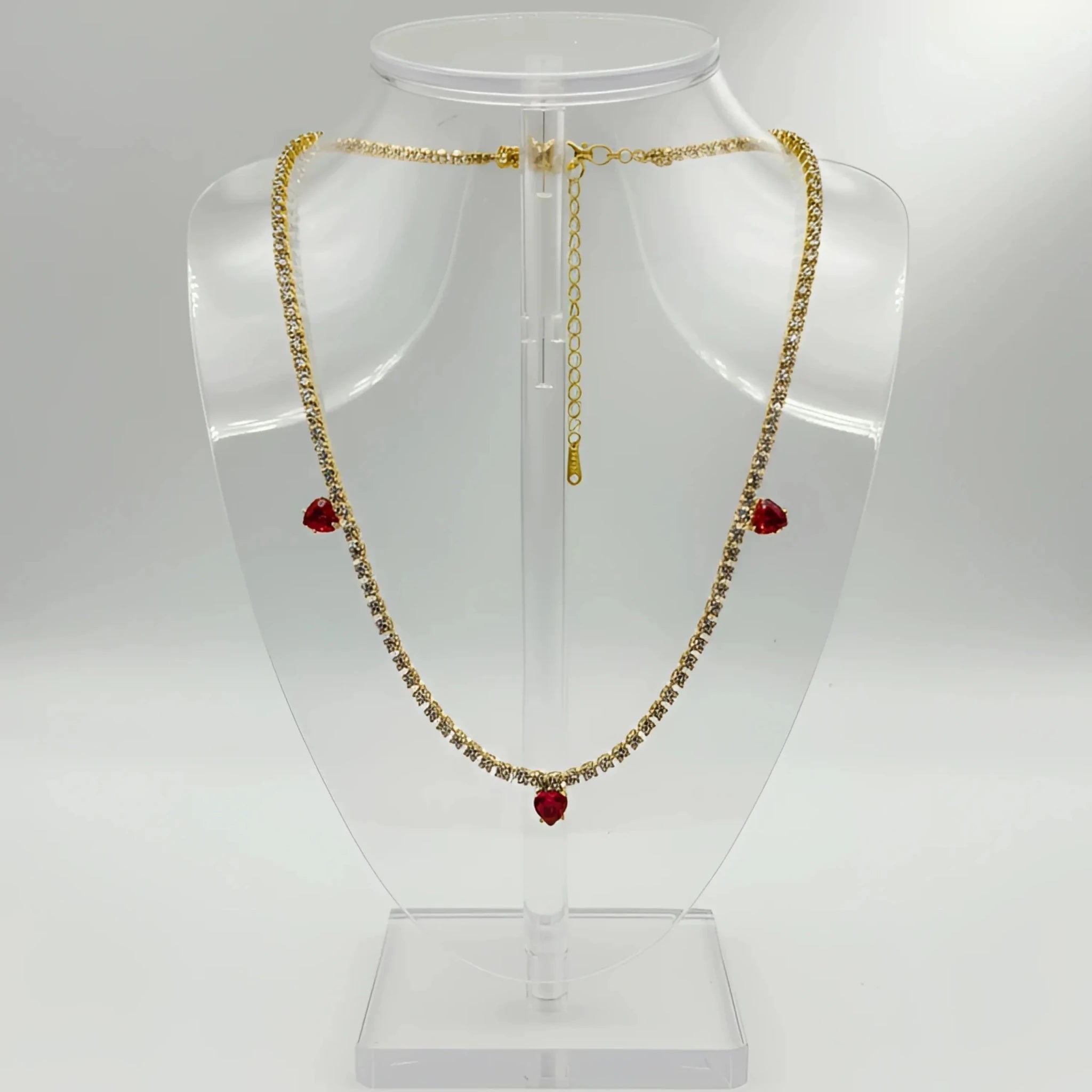 Collana in Cristallo Dorato con Ciondoli a Cuore Rosso - Stile Donna Bags
