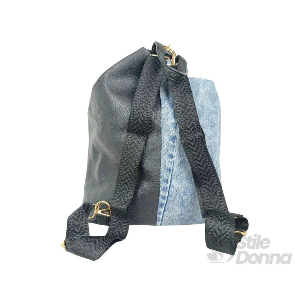 Dask Zaino in Denim con Stampa e Dettagli in Metallo Oro - Stile Donna Bags